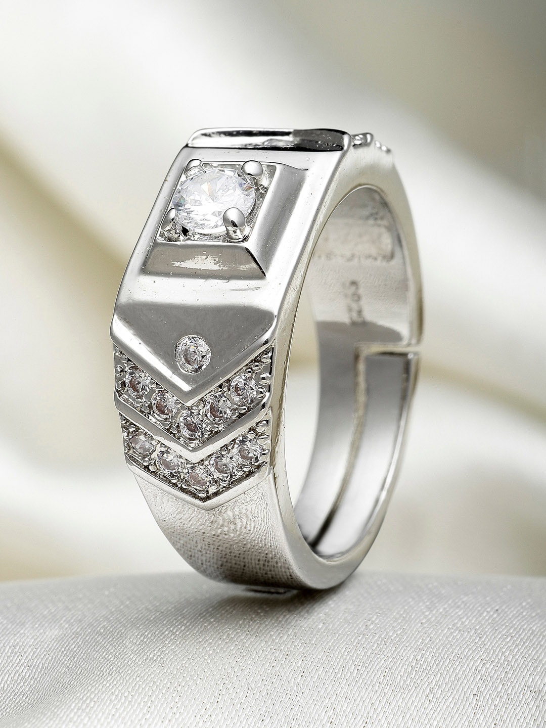 

KARATCART Men Silver Silver Plated White AD studded Adjustable Finger Ring