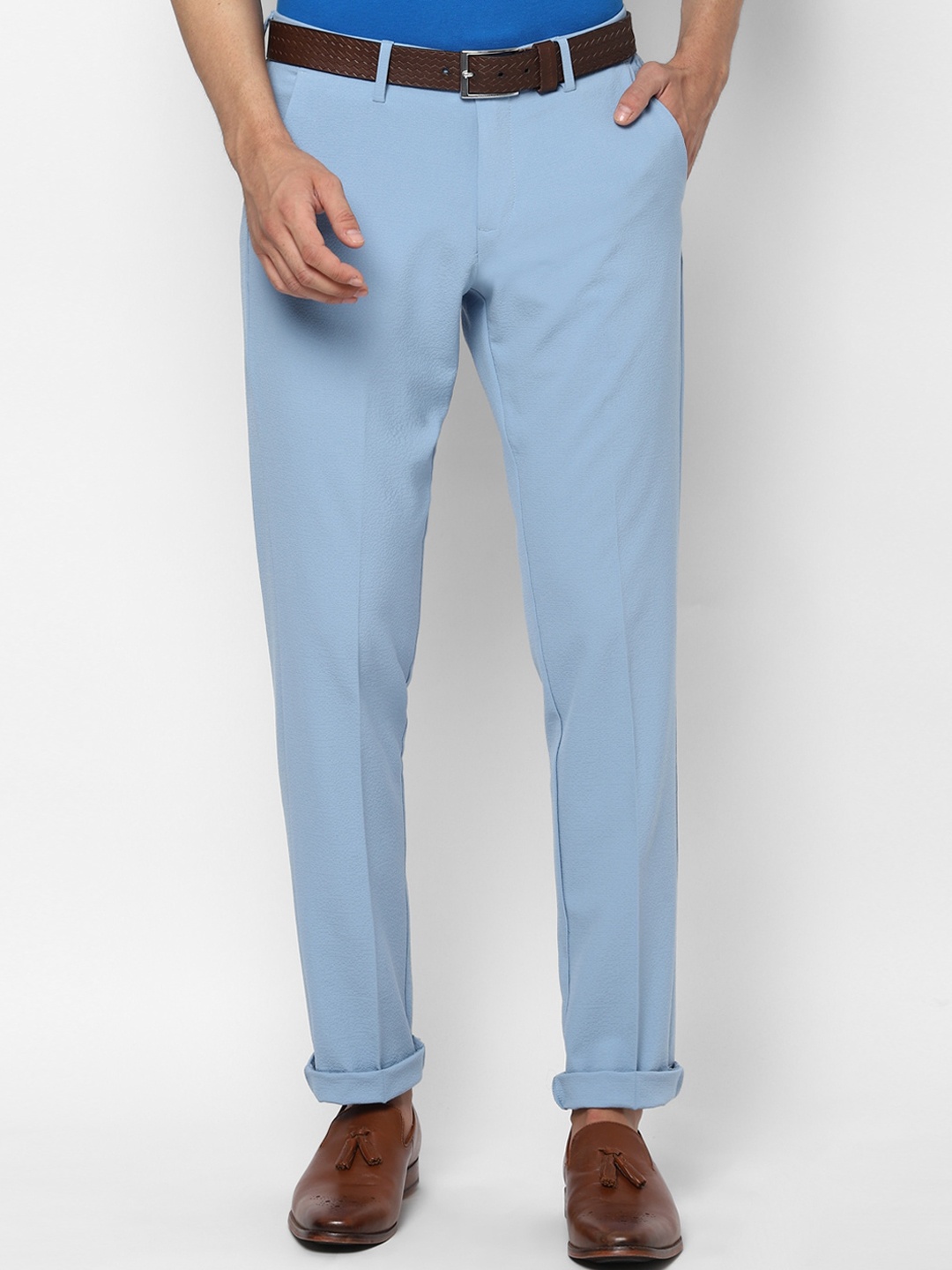 

Allen Solly Men Blue Textured Slim Fit Trousers
