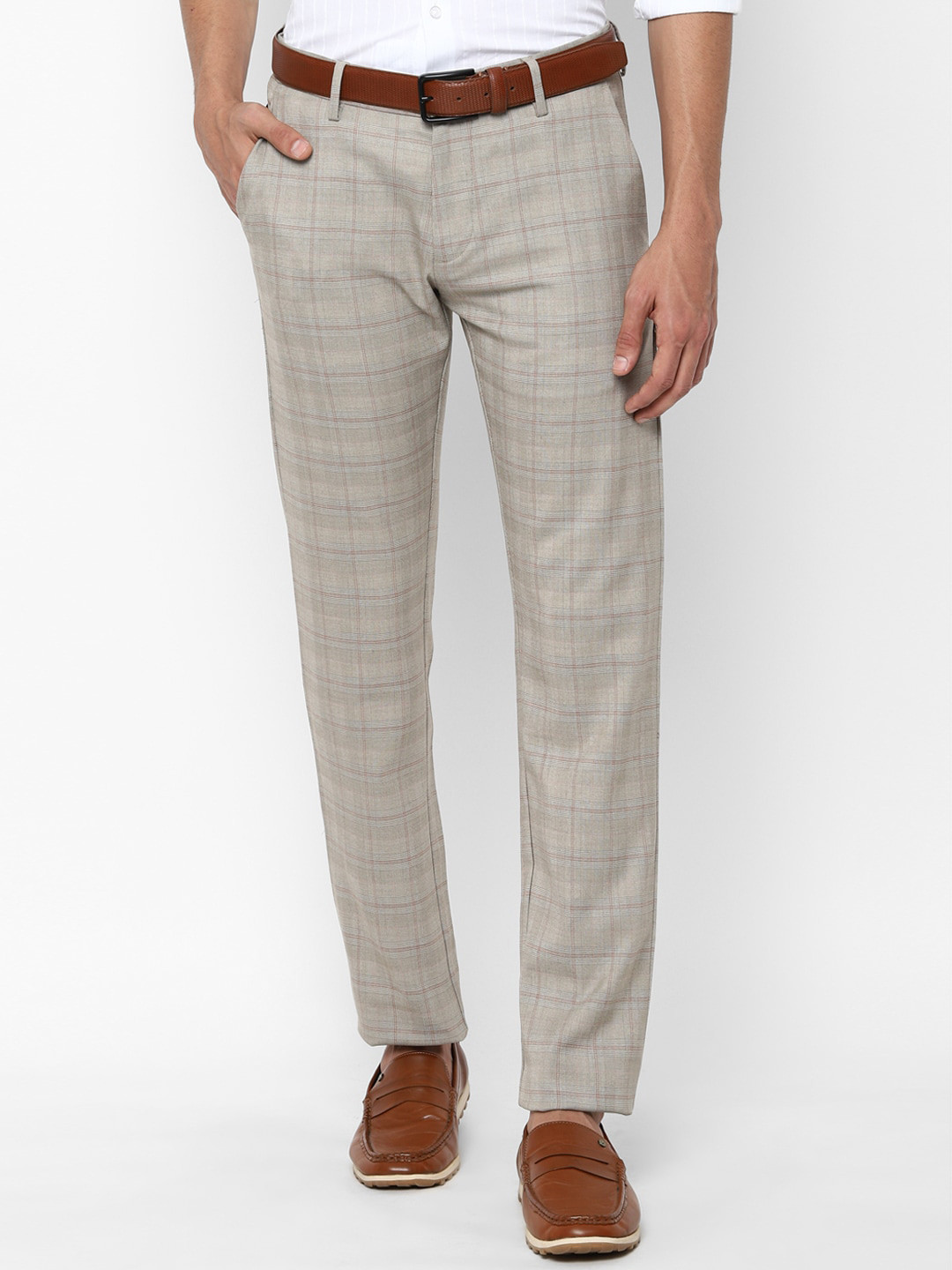 

Allen Solly Men Beige Checked Trousers