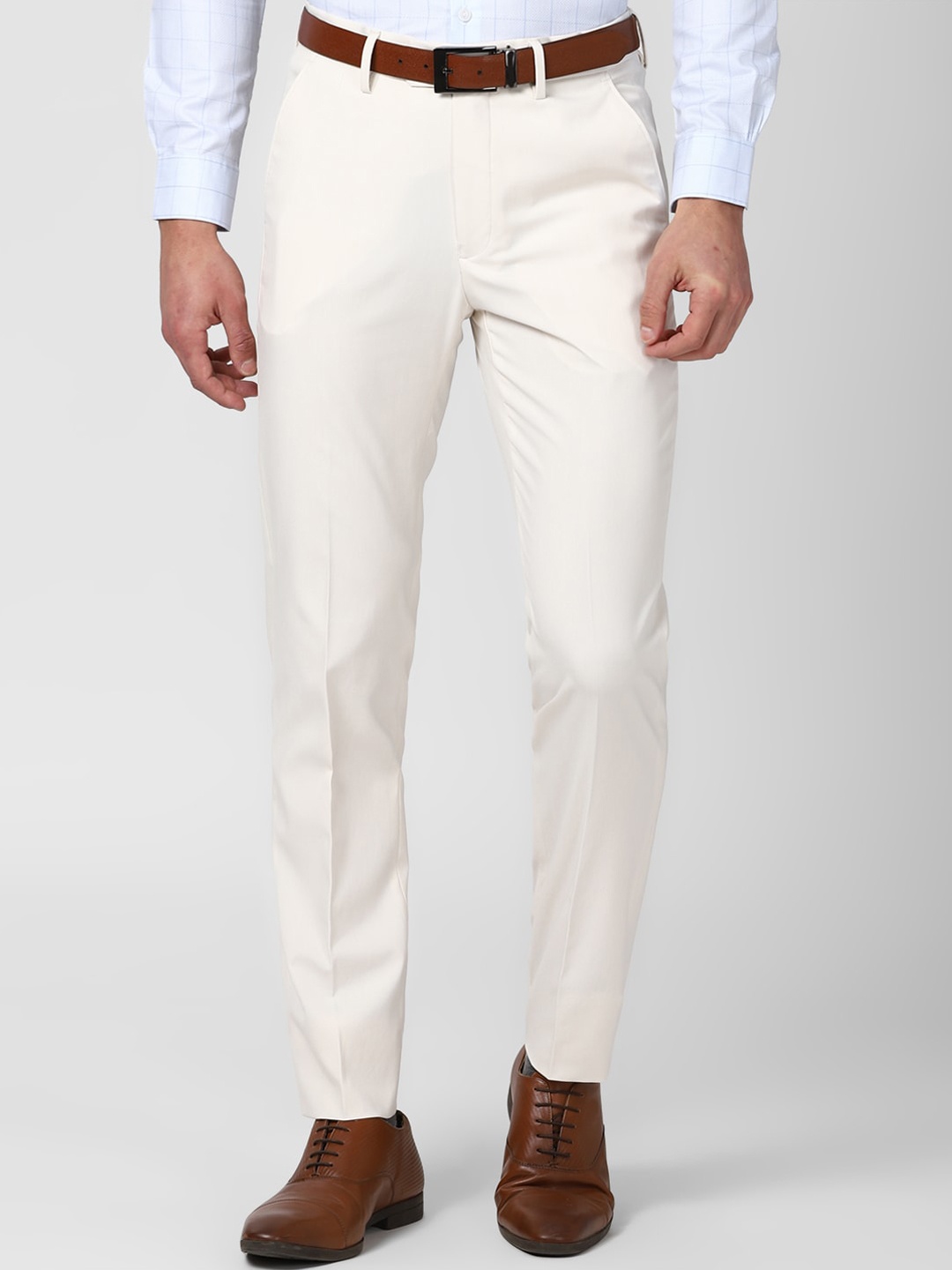 

Peter England Men White Solid Slim Fit Trousers