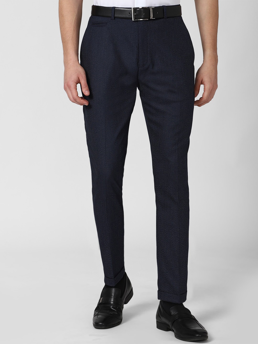 

Peter England Men Navy Blue Solid Regular Fit Formal Trousers