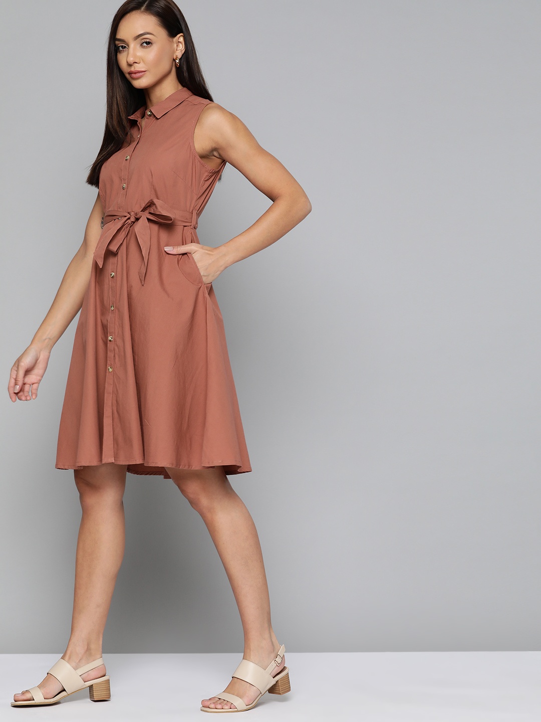 

Chemistry Women Dusty pink A-Line Dress with a Belt, Rose