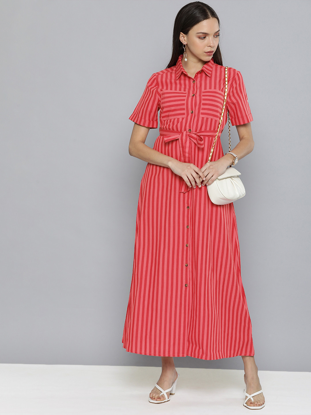 

Chemistry Pink & Red Striped Maxi Shirt Dress