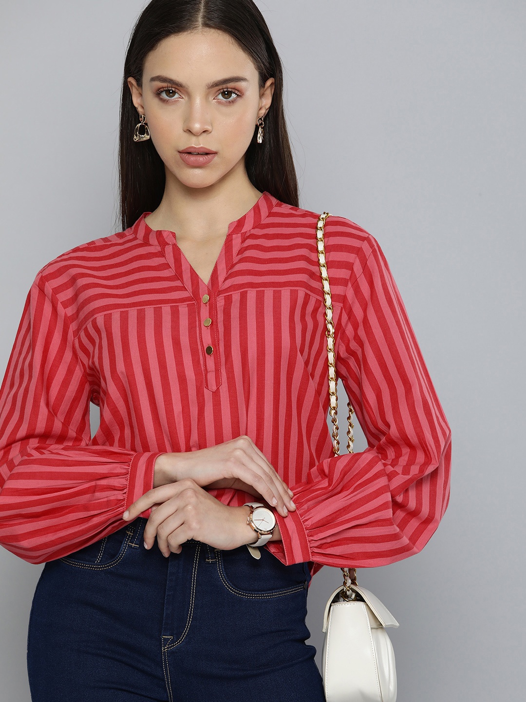 

Chemistry Red & Pink Striped Henley Top