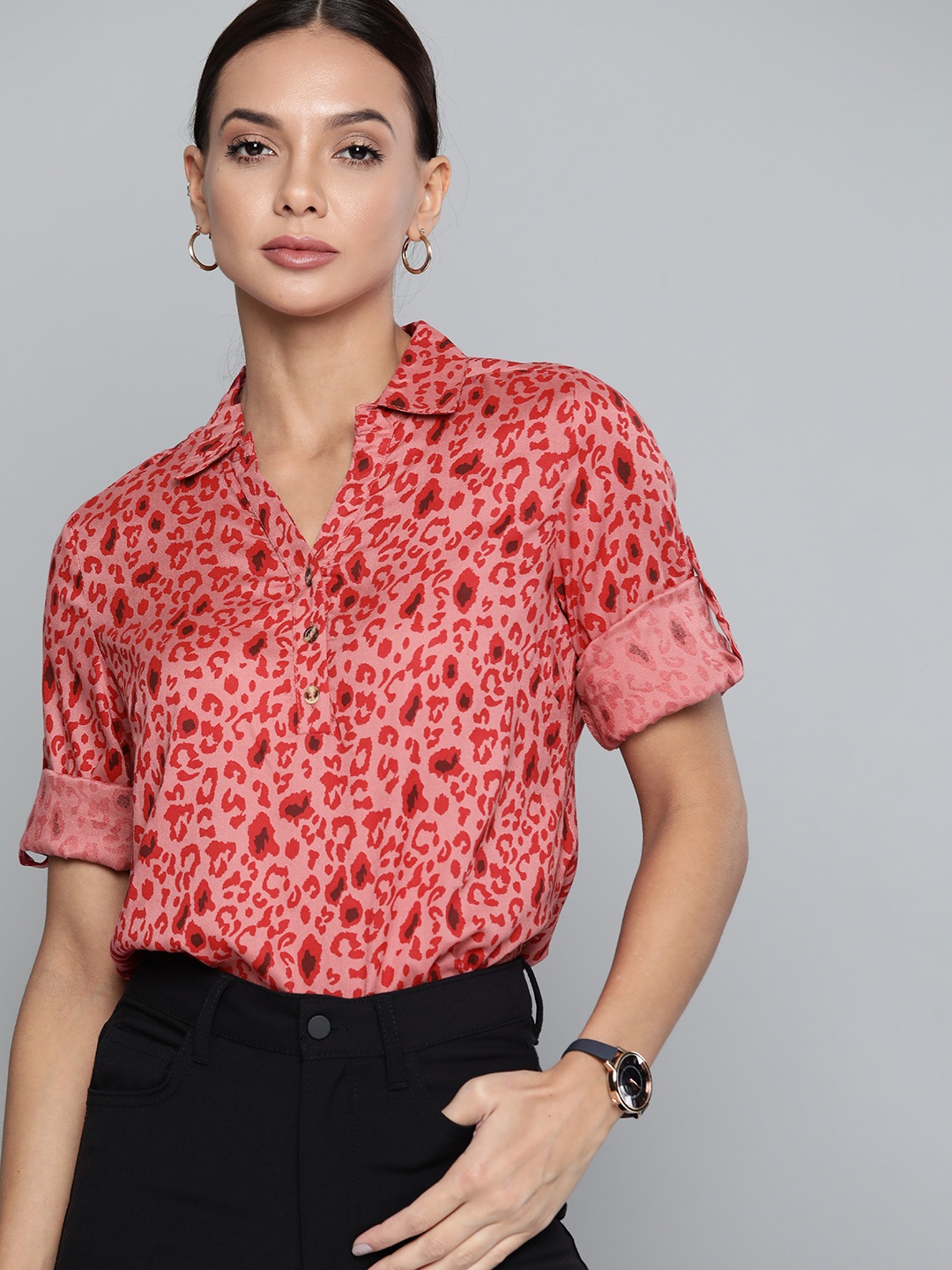 

Chemistry Animal Print Shirt Style Top, Red