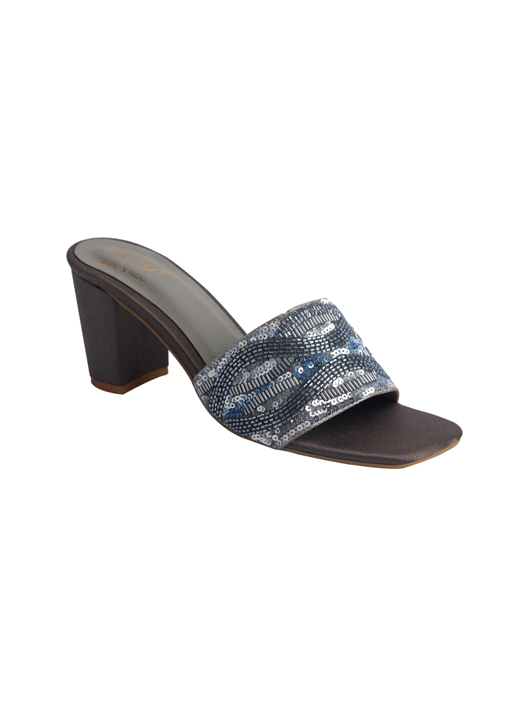 

Bowtoes Gunmetal-Toned Embellished Party Block Sandals, Metallic
