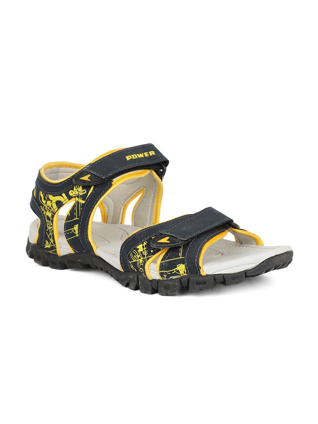 

Power Men Black & Yellow Printed Sports Sandals
