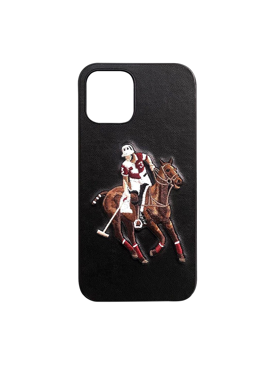 

TREEMODA Black & Brown Printed Leather Embroidered iPhone 13 Pro Back Case