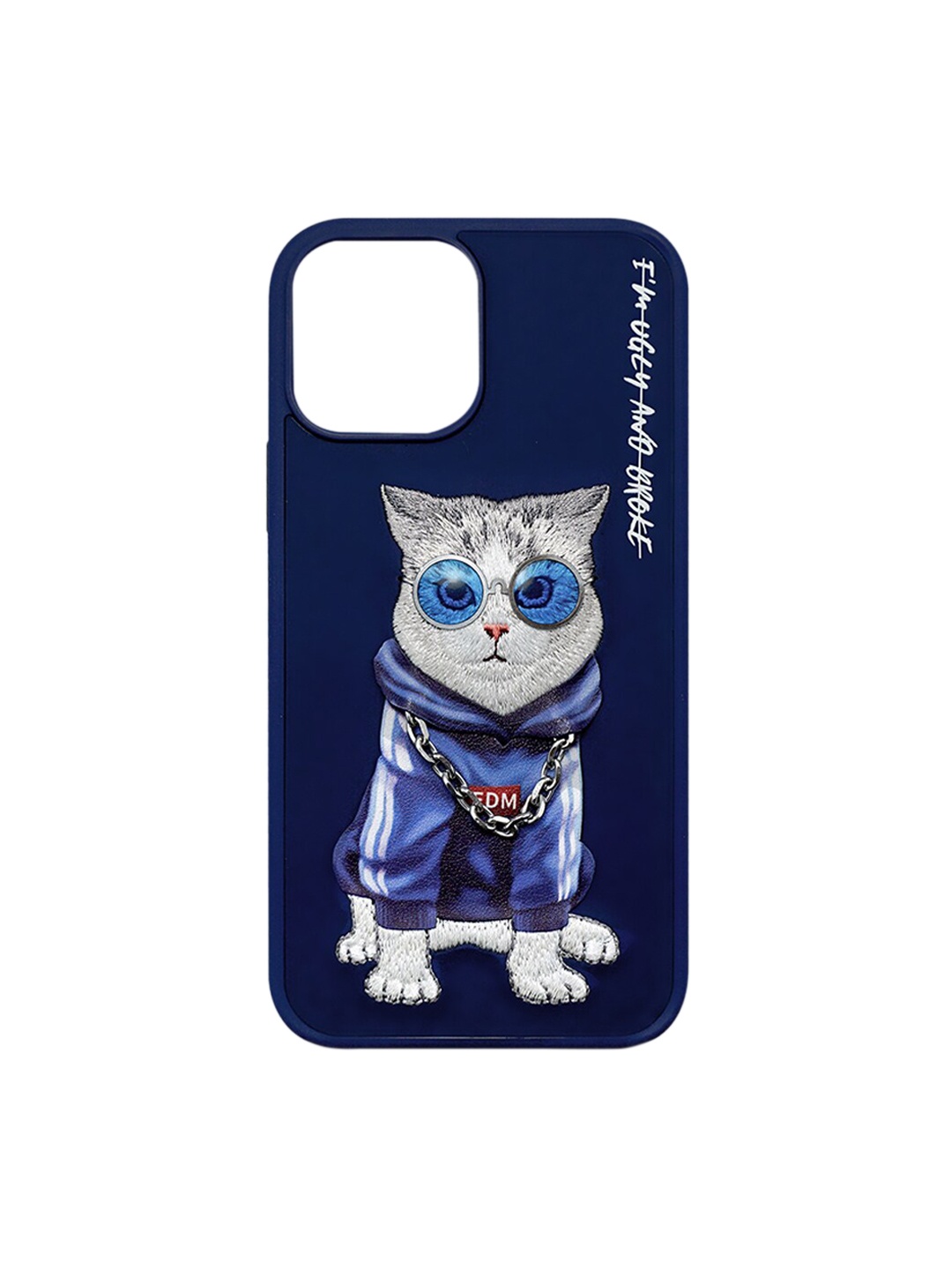 

TREEMODA Blue & White Embroidered Leather iPhone 13 Pro Max Back Case
