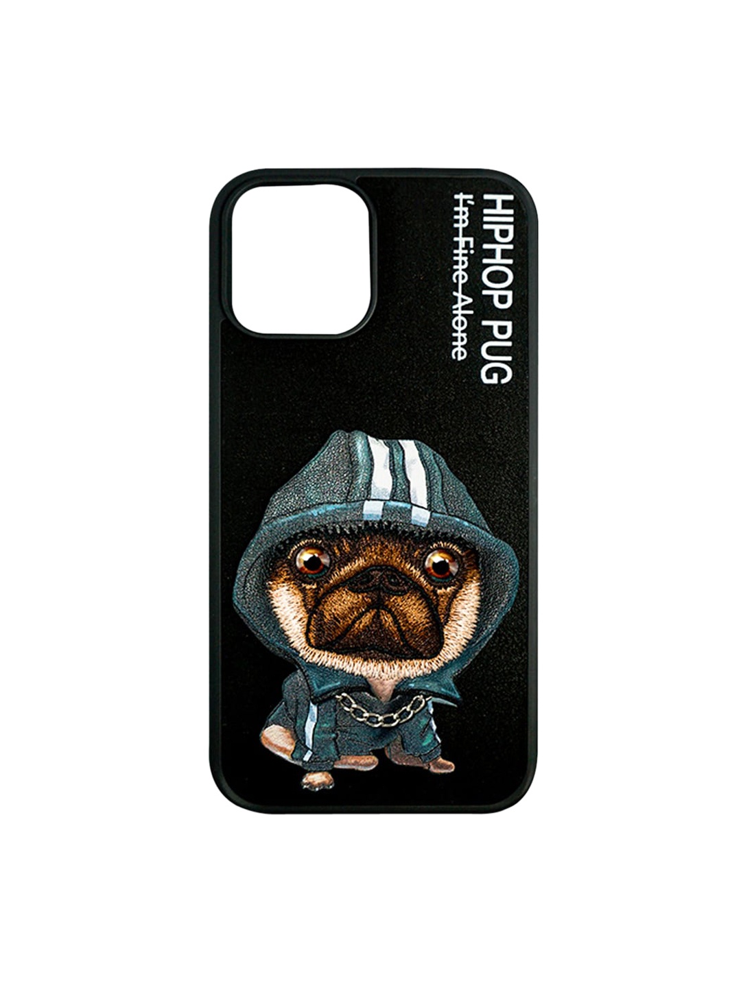

TREEMODA Black Hip Hop Dog Embroided NM Series Leather Apple iPhone 12 Pro Max Back Case