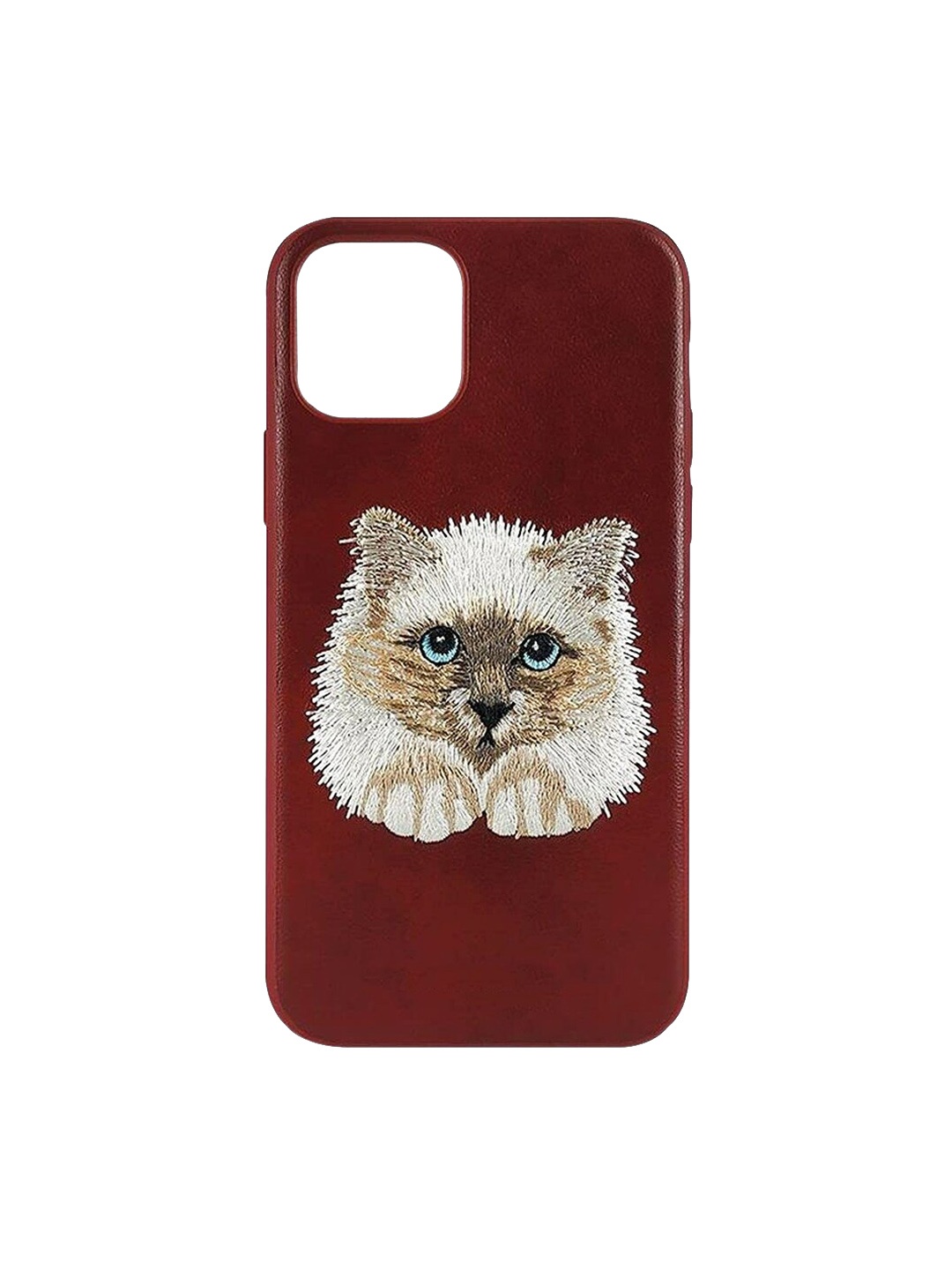 

TREEMODA White & White Cat Printed Leather iPhone 13 Pro Back Case, Red