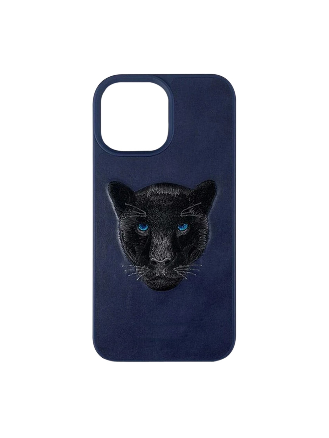 

TREEMODA Blue & Black Quirky Embroided Panther Leather iPhone 12 Pro Back Case
