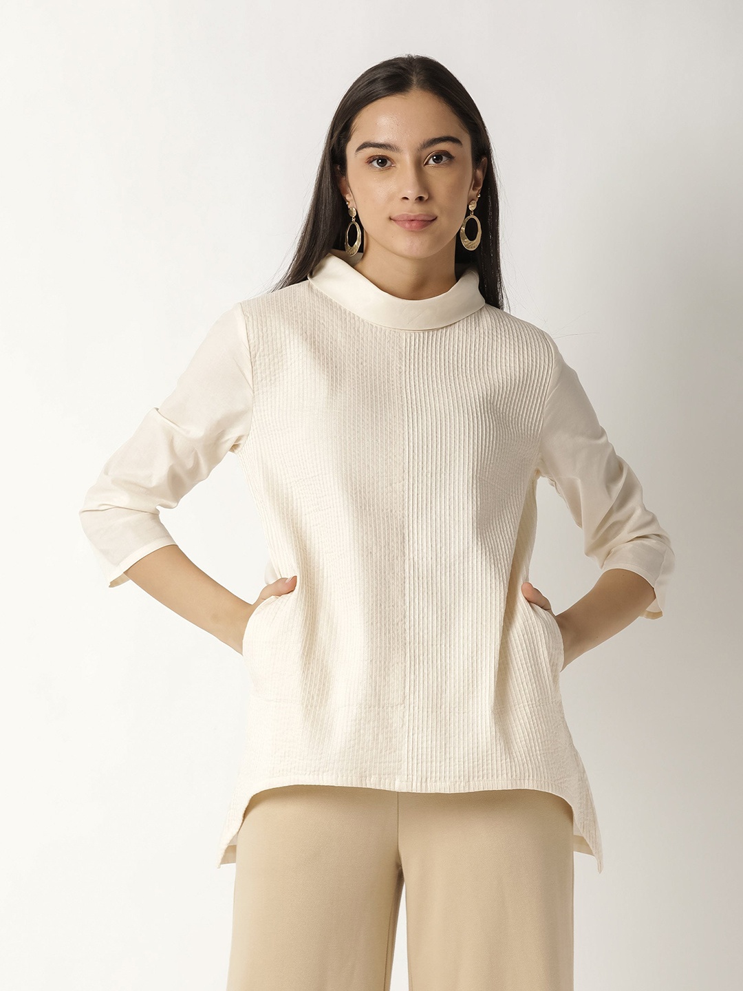 

RAREISM Beige Striped Top