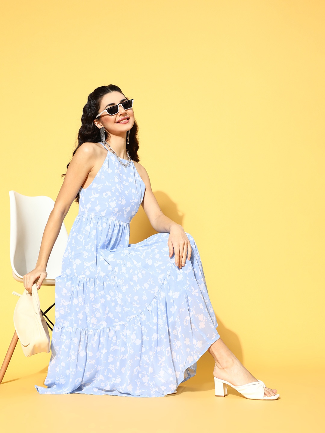 

plusS Women Stunning Blue Romantic Florals Dress