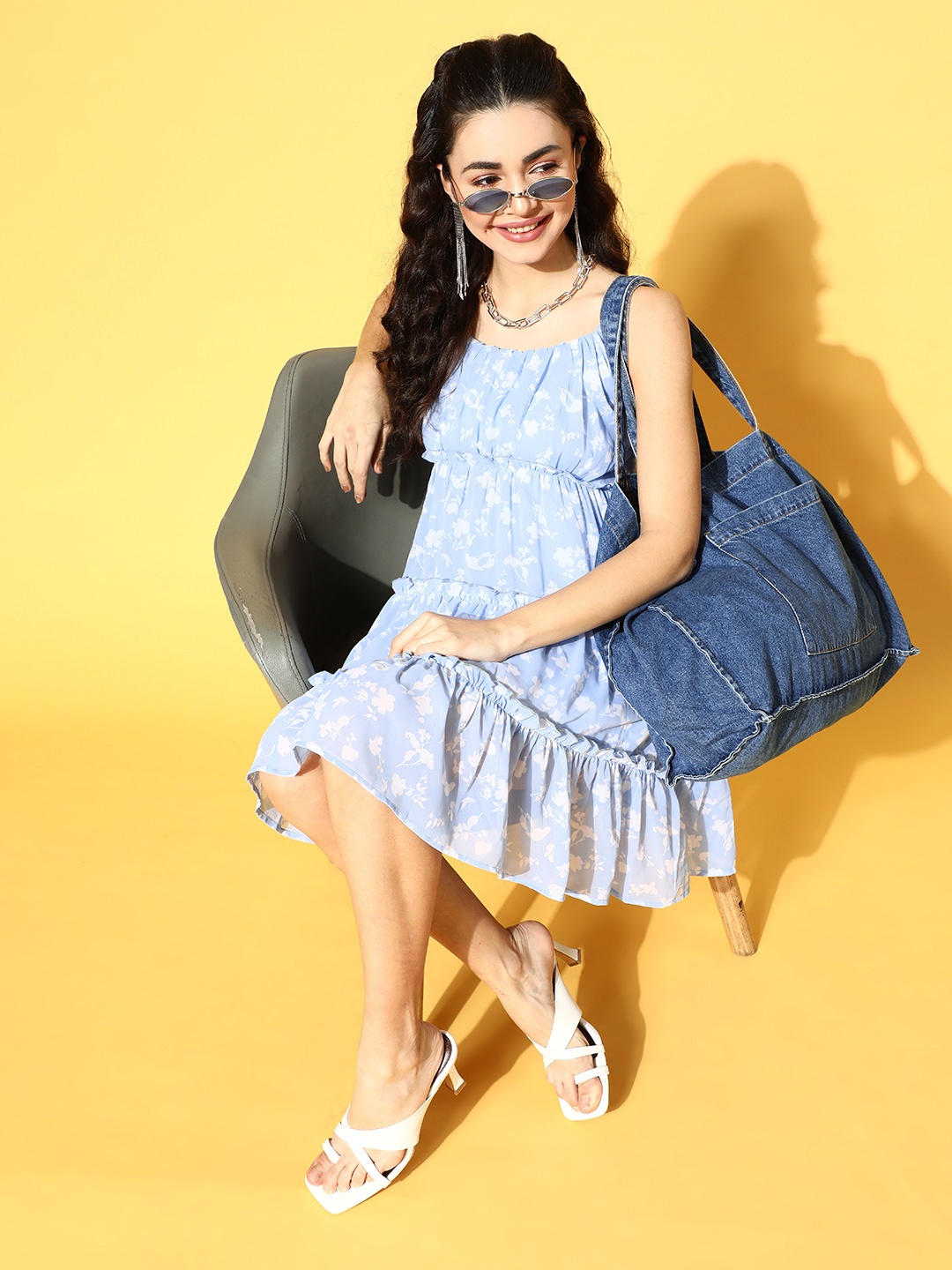

plusS Women Blue Romantic Florals Dress