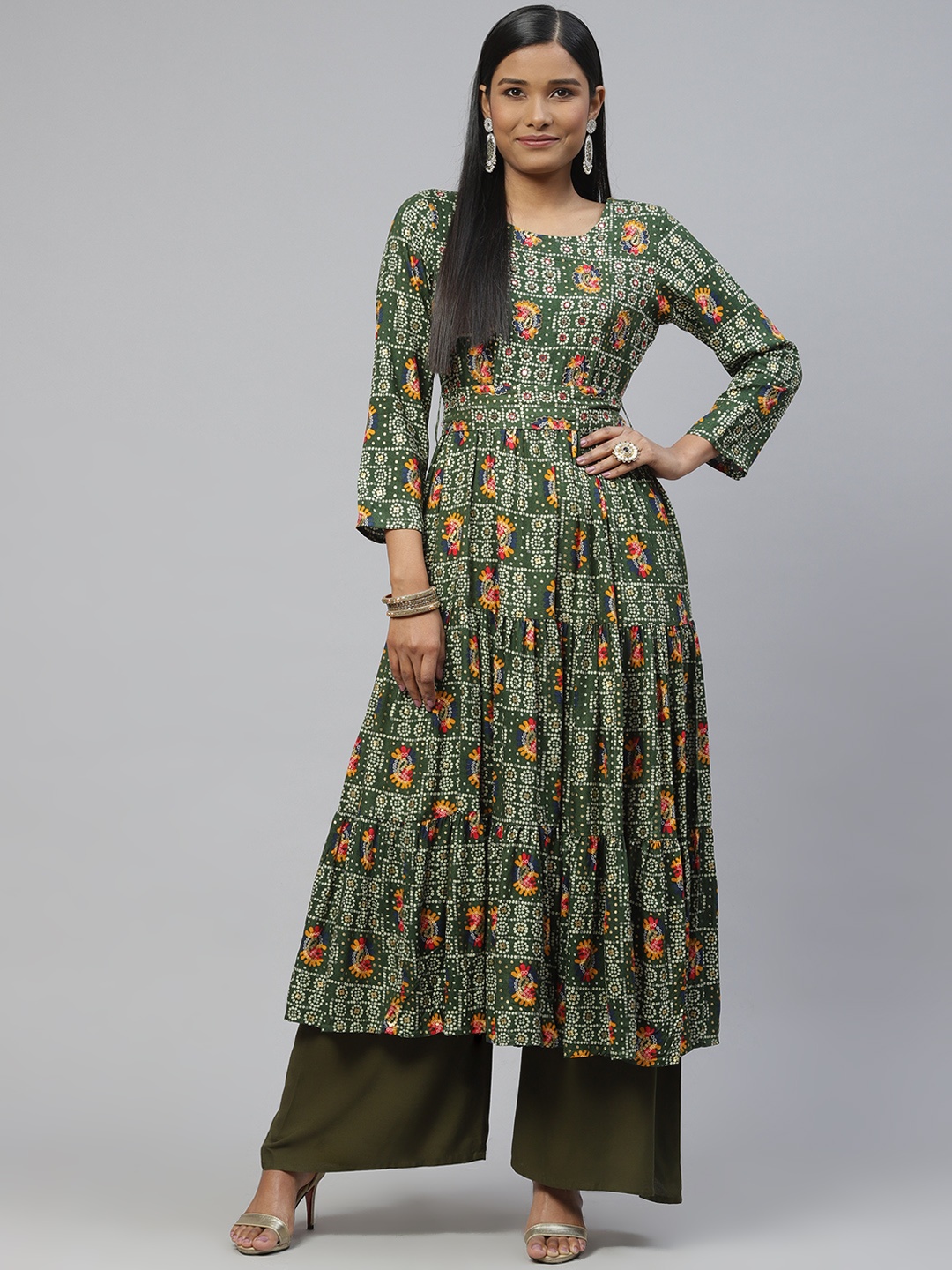 

ZOLA Women Green Printed Flared Sleeves Kurta