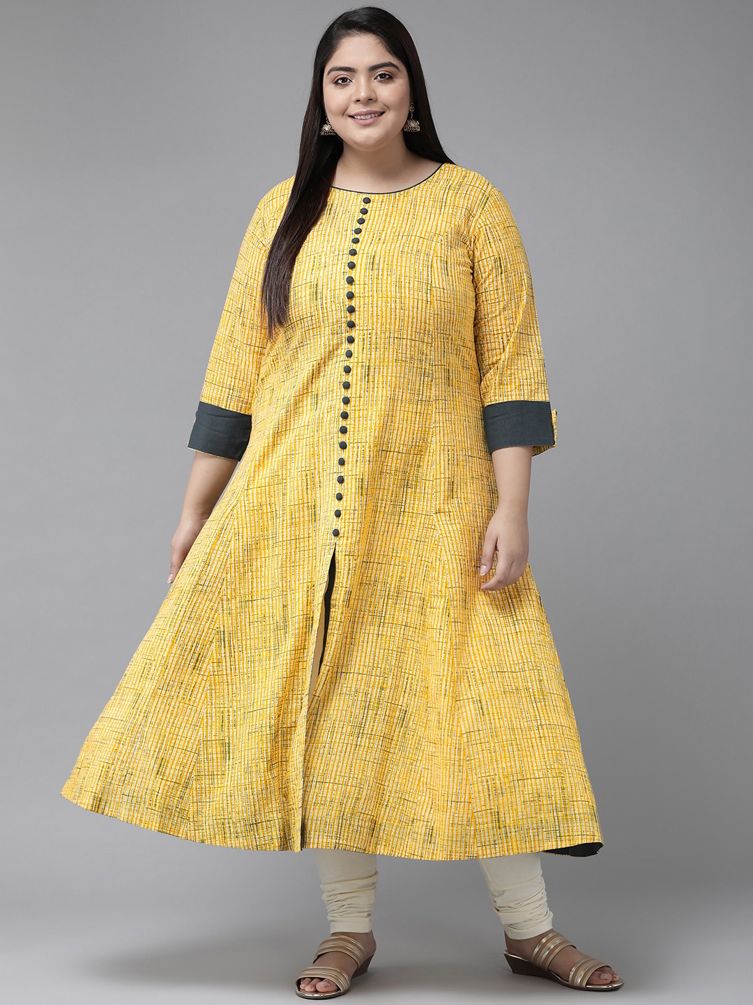

YASH GALLERY Women Yellow Striped Anarkali Kurta