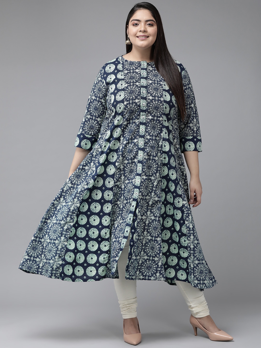 

YASH GALLERY Women Blue & Sea Green Ethnic Motifs Printed Anarkali Kurta