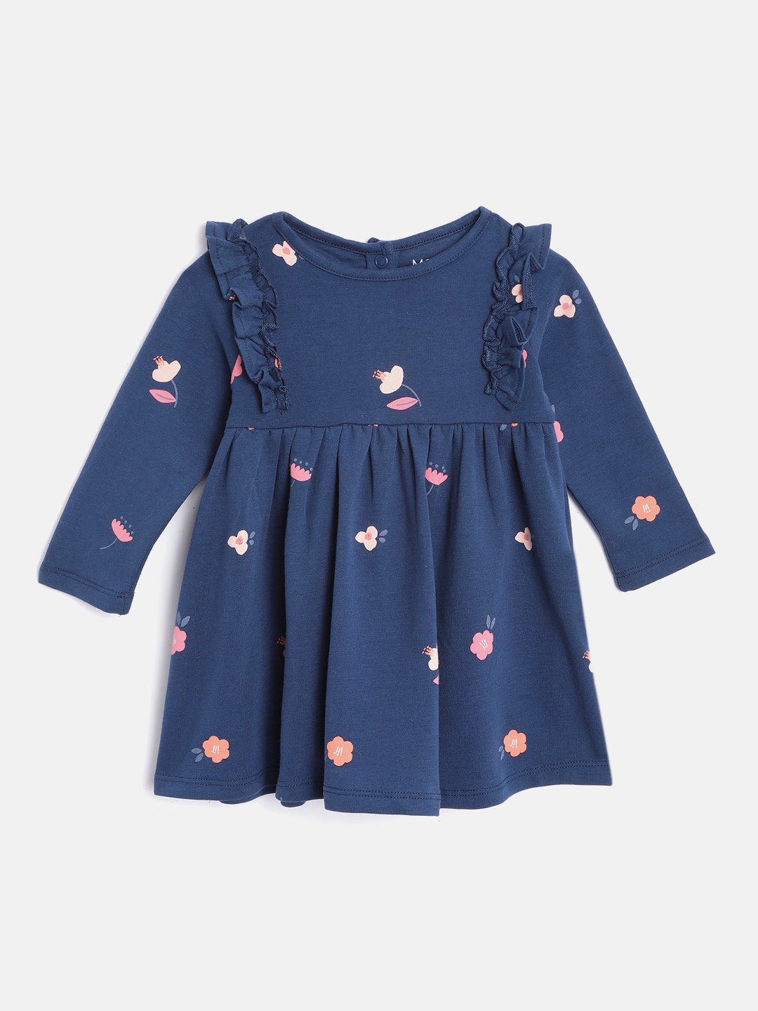 

Marks & Spencer Kids Navy Blue & Pink Pure Cotton Floral Print A-Line Dress