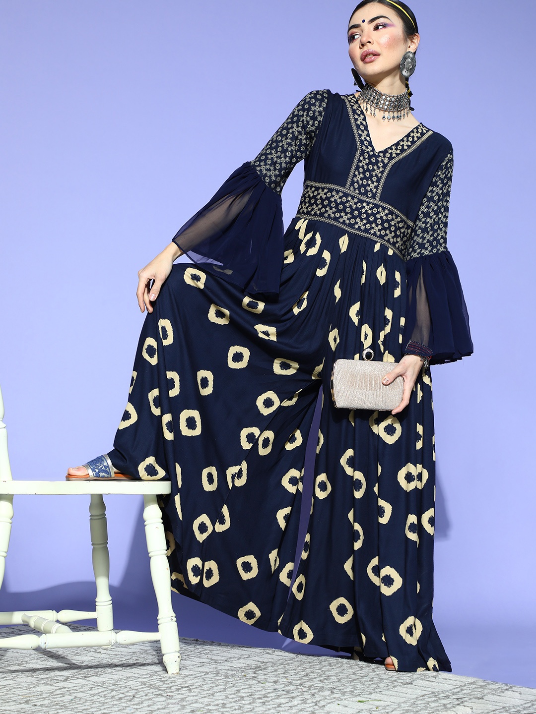 

kipek Women Navy Blue Printed Ethnic Jumpsuit