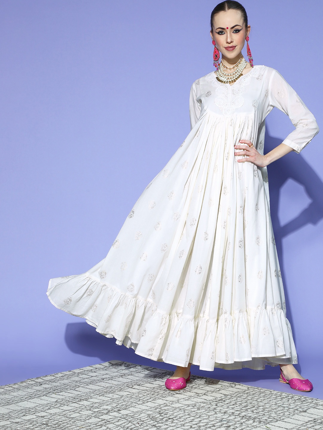 

kipek Women Classic White Ethnic Motifs Dress