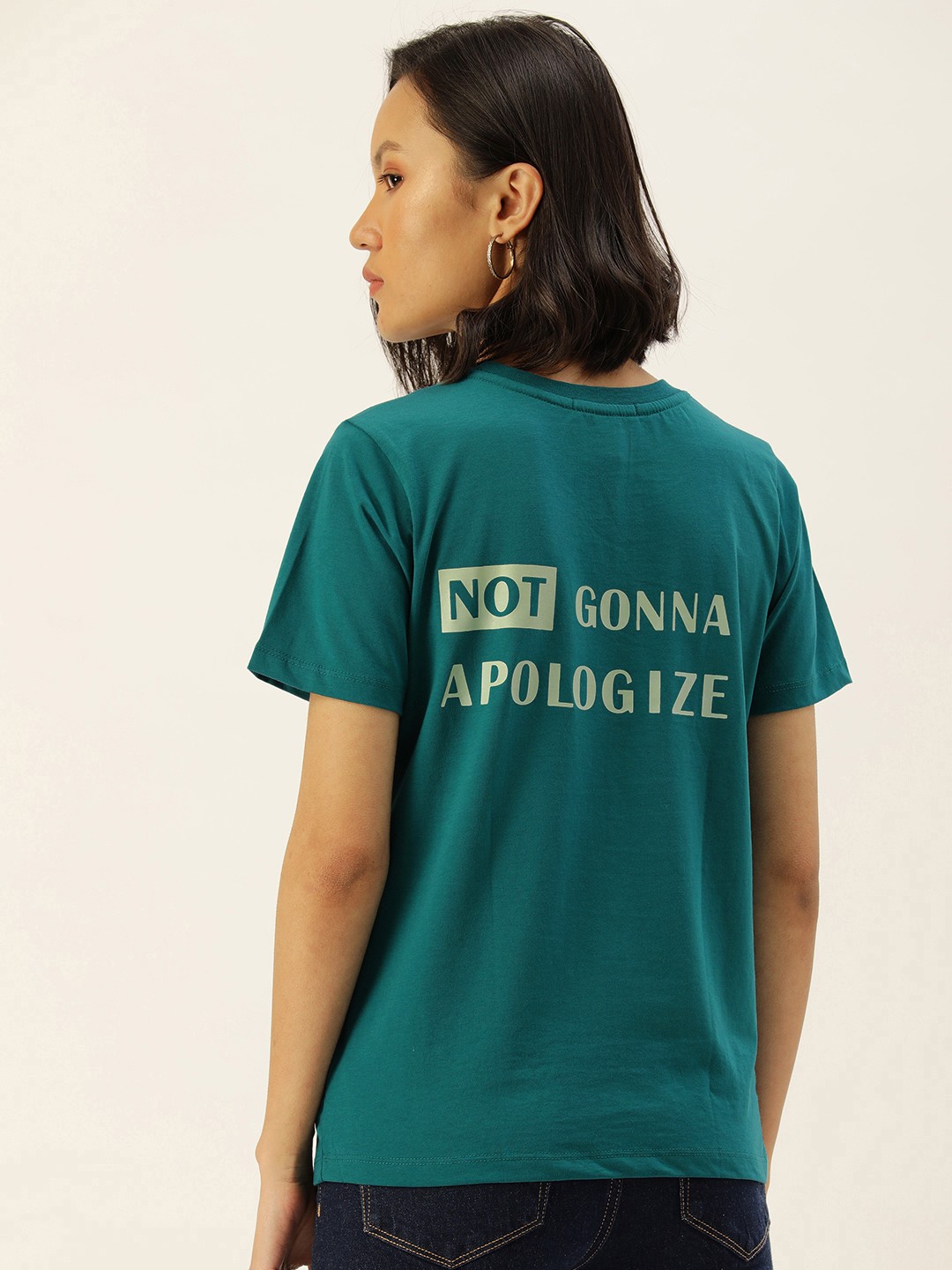 

FOREVER 21 Women Teal Green Typography Printed Regular Top