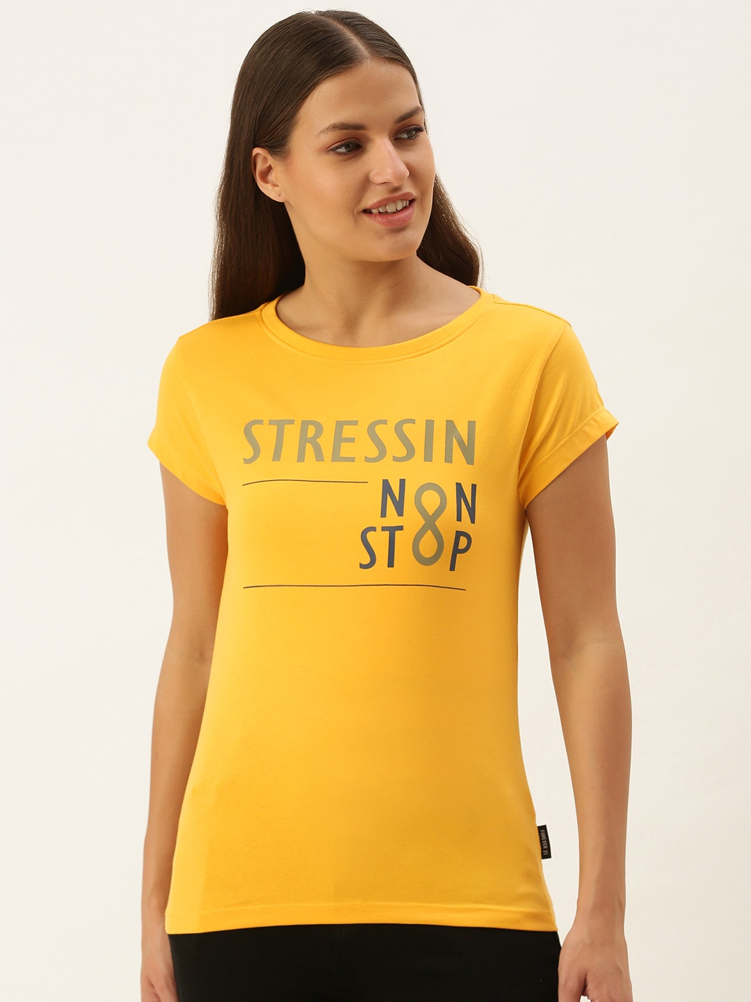 

FOREVER 21 Women Yellow Typography Printed T-shirt