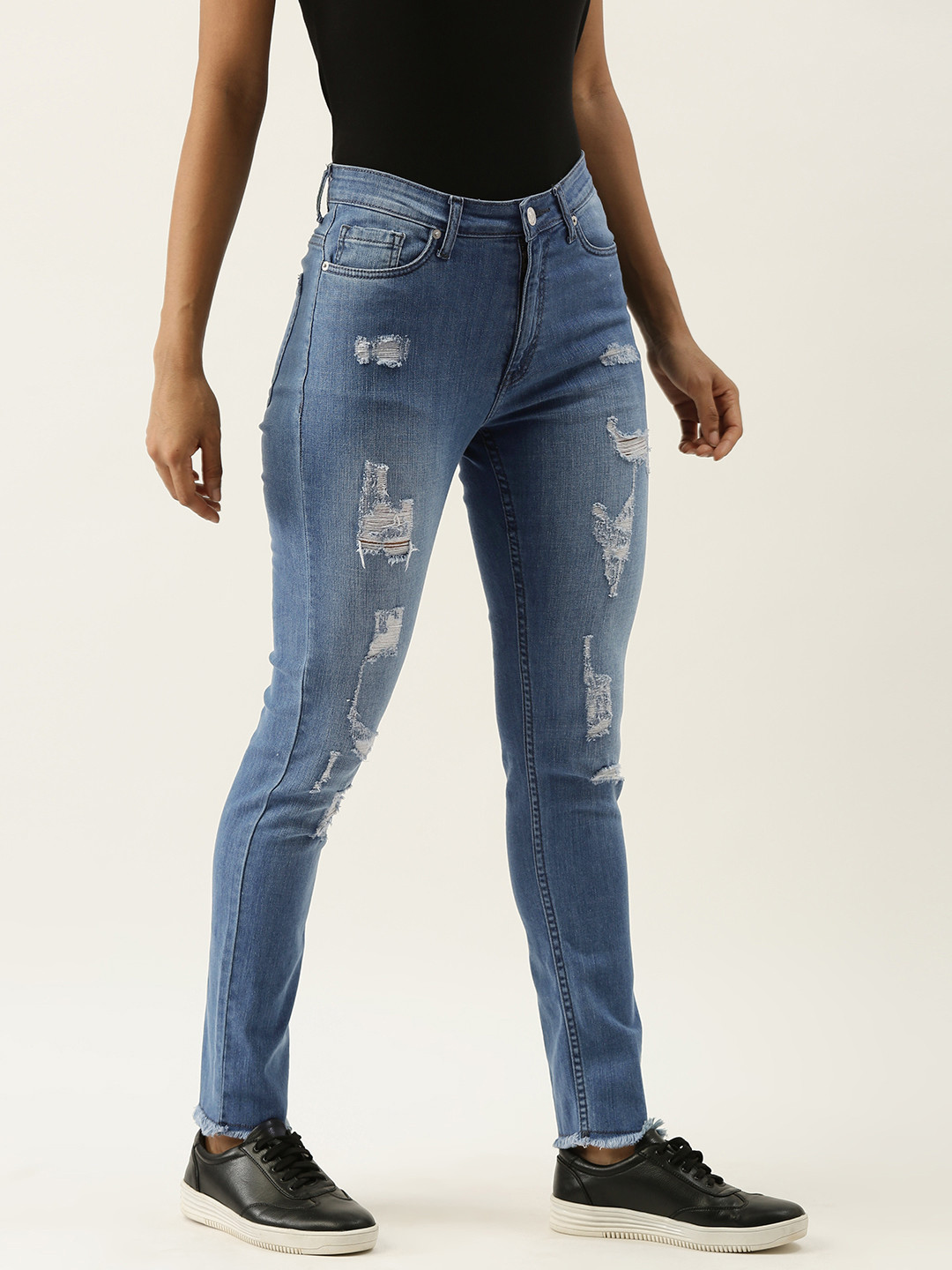 

FOREVER 21 Women Blue Slim Fit Highly Distressed Light Fade Stretchable Jeans