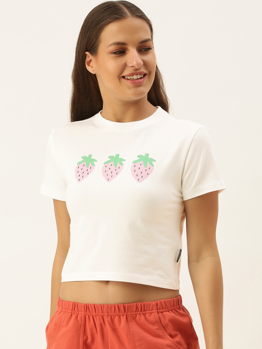 

FOREVER 21 White Print Crop Top
