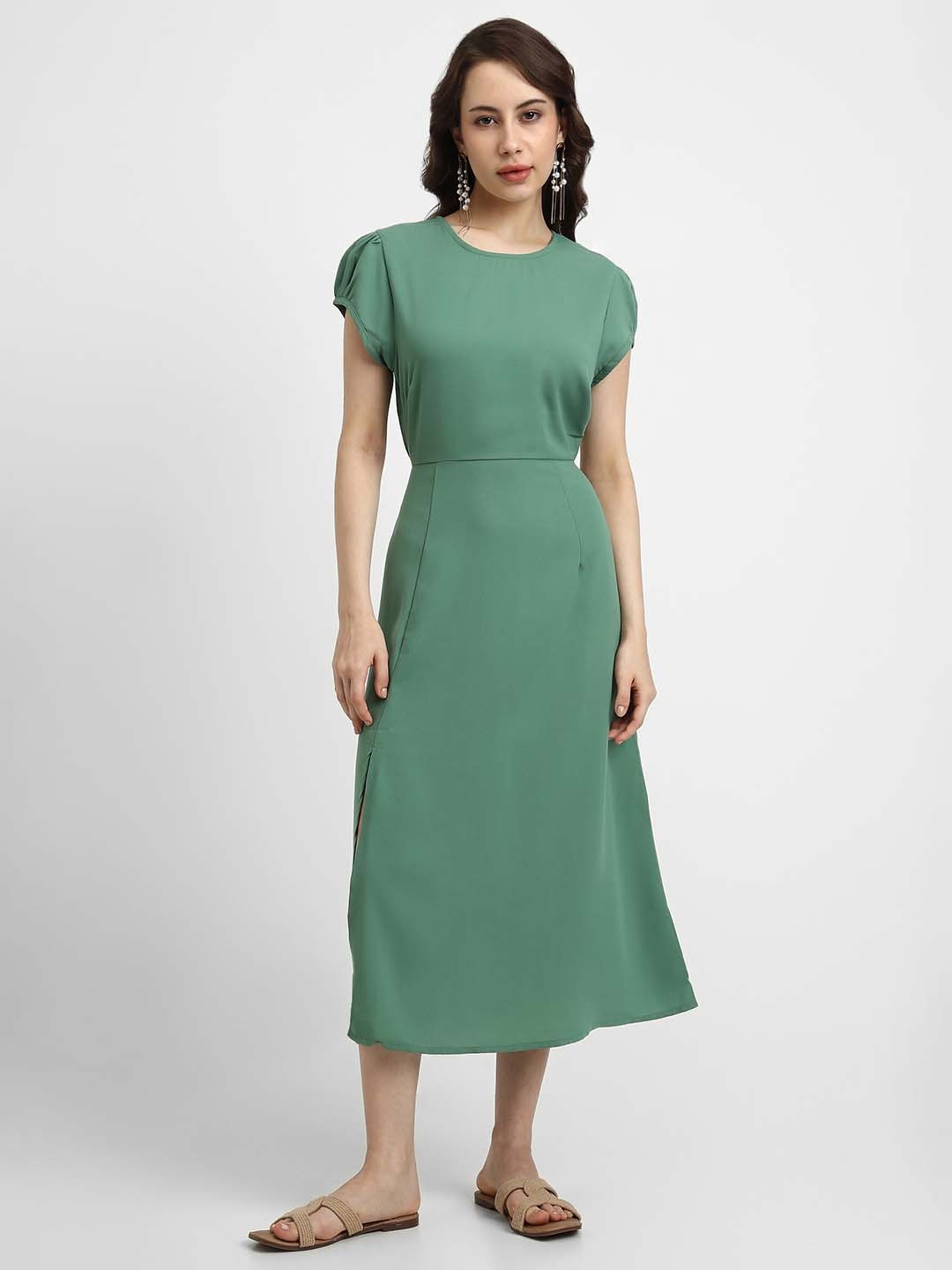 

FOREVER 21 Women Green Solid A-Line Midi Dress