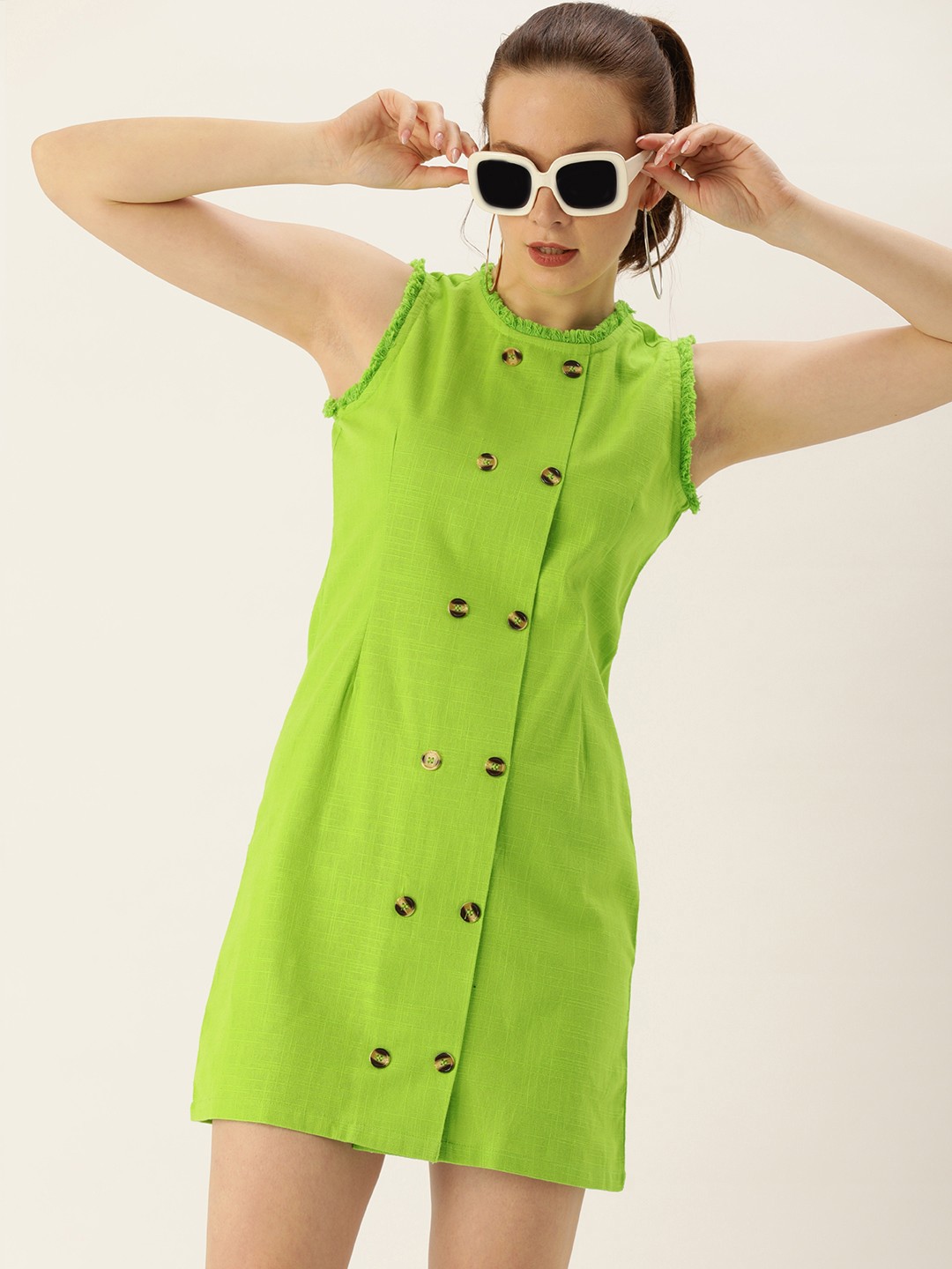 

FOREVER 21 Lime Green Solid Pure Cotton Sheath Dress