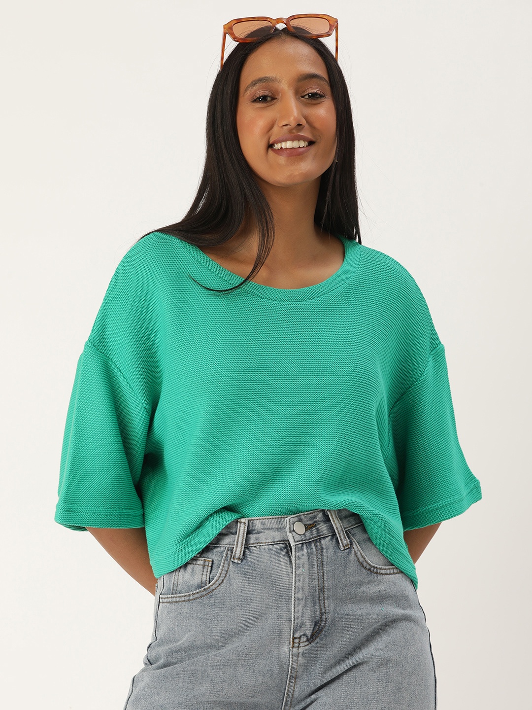 

FOREVER 21 Sea Green Drop-Shoulder Top