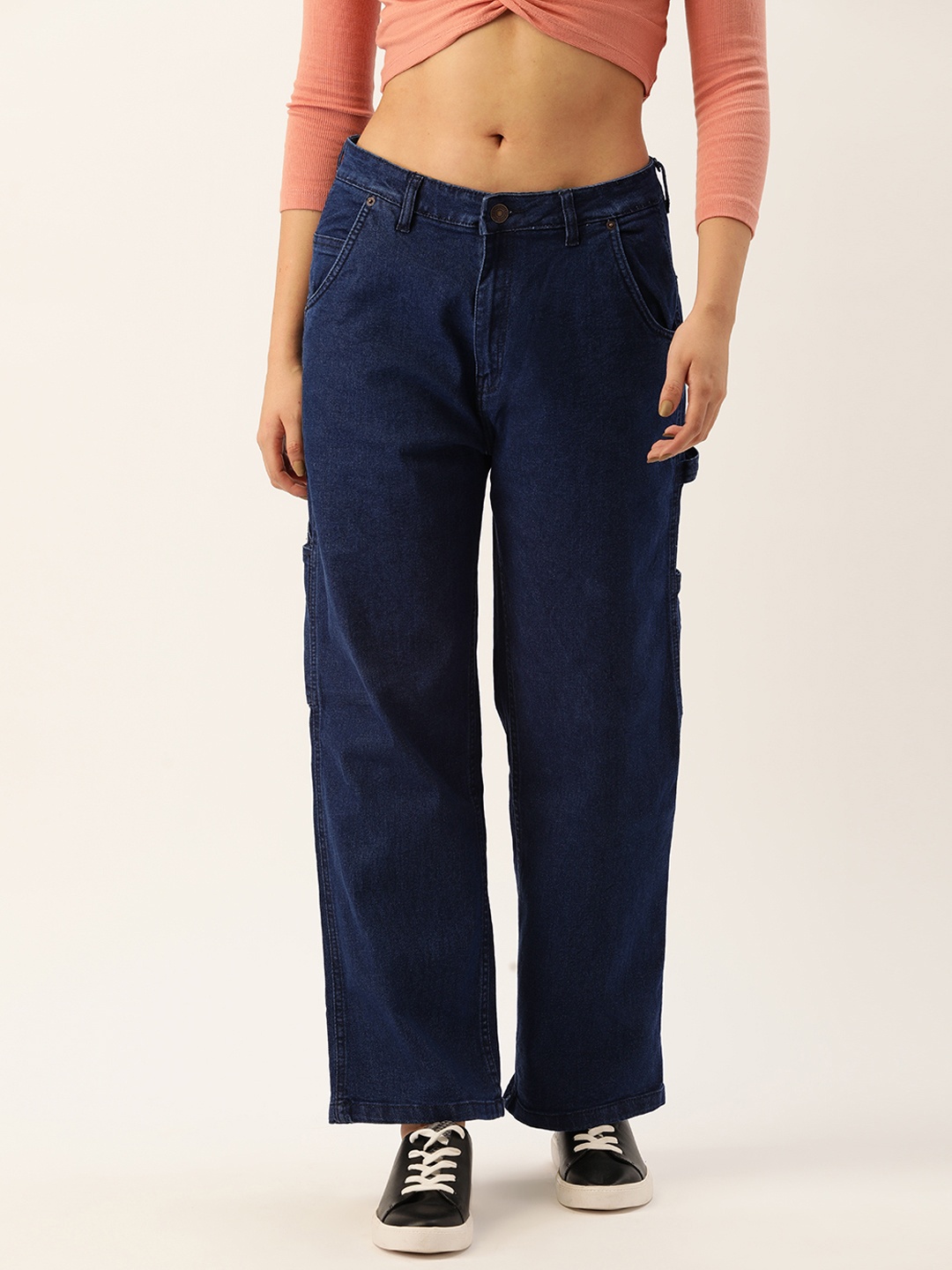 

FOREVER 21 Women Dark Blue Regular Fit Mid-Rise Clean Look Cropped Jeans