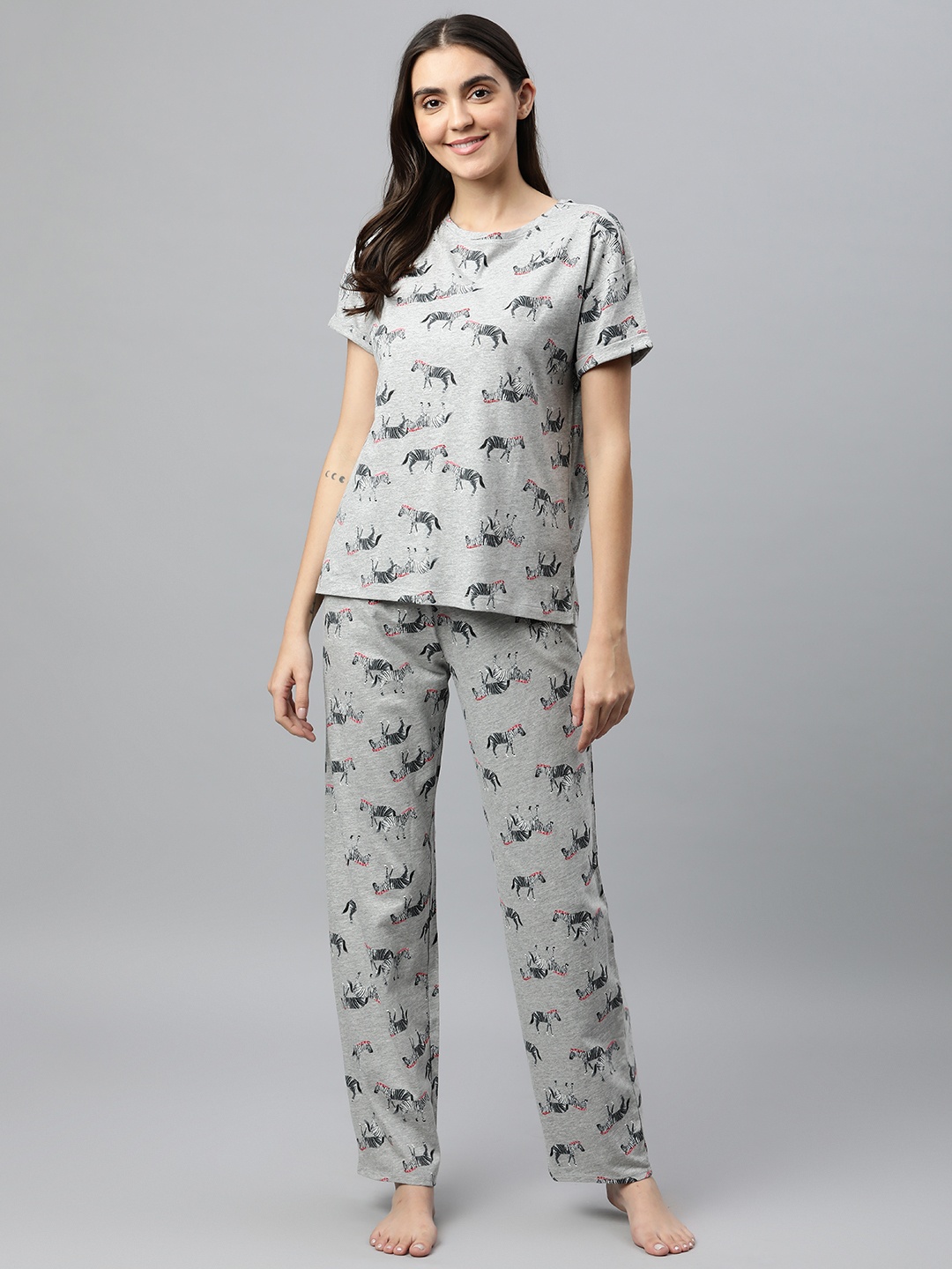 

Marks & Spencer Women Grey Printed Night suit