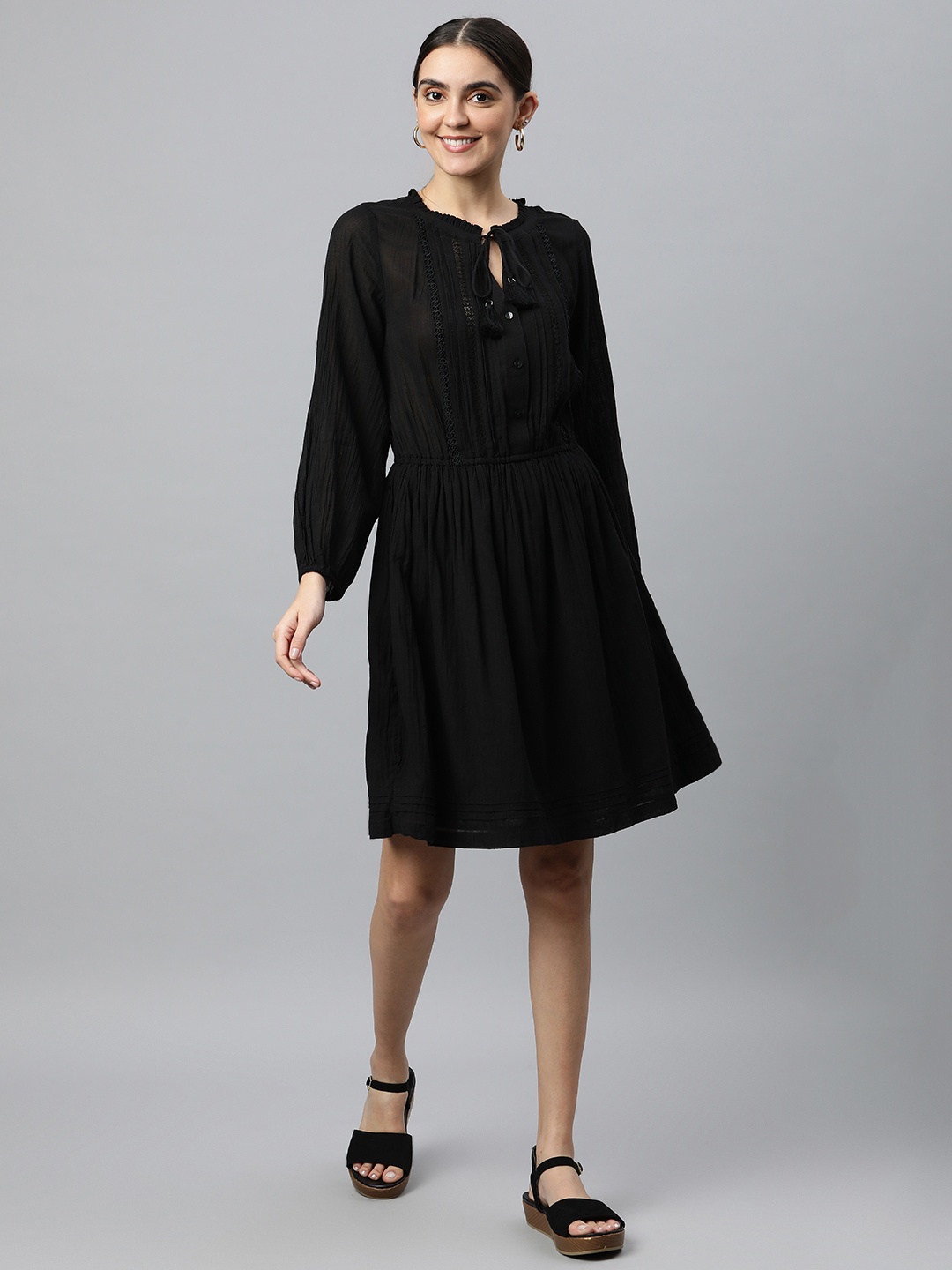 

Marks & Spencer Black Tie-Up Neck A-Line Dress