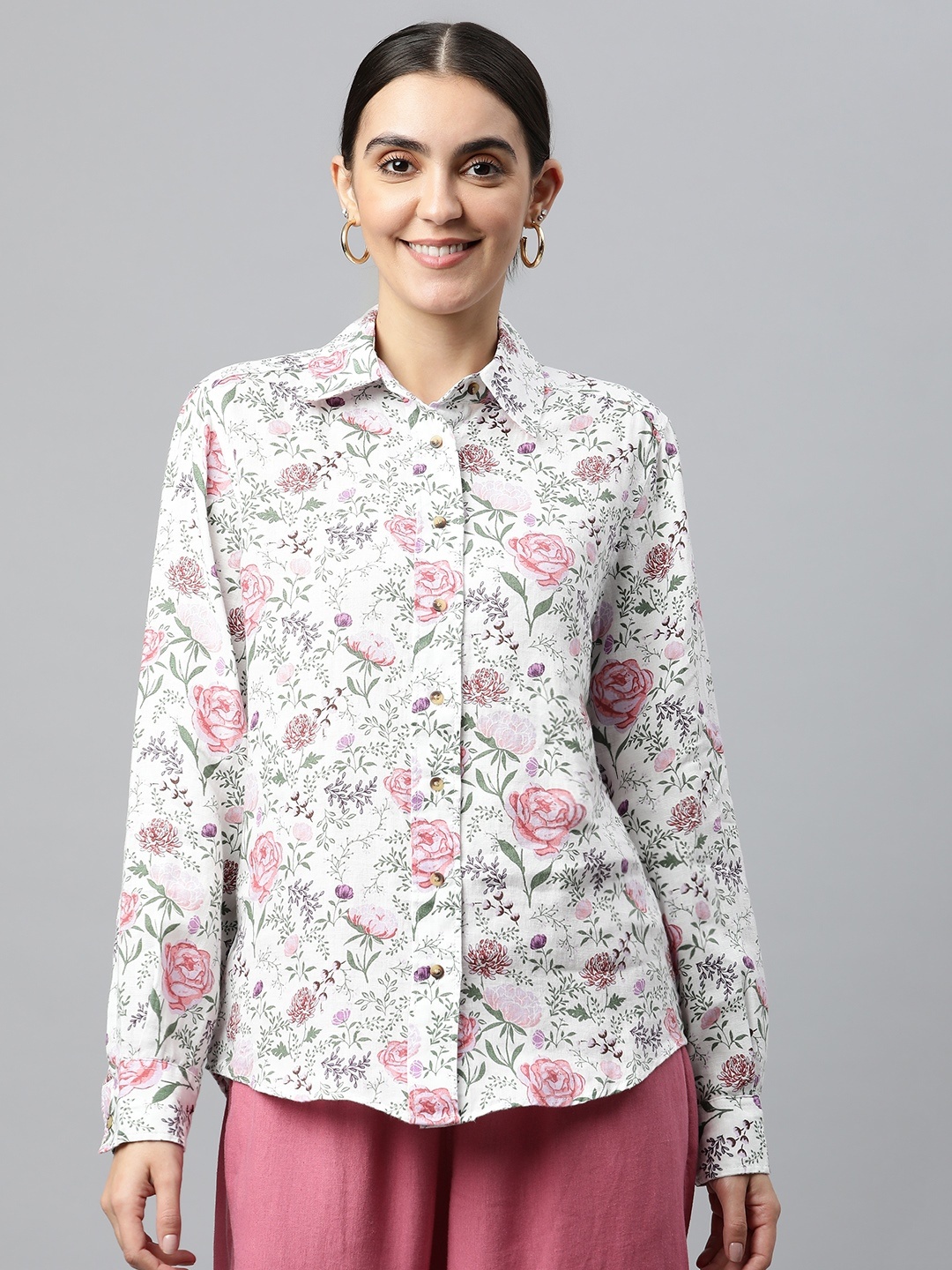 

Marks & Spencer Women White Floral Printed Casual Shirt