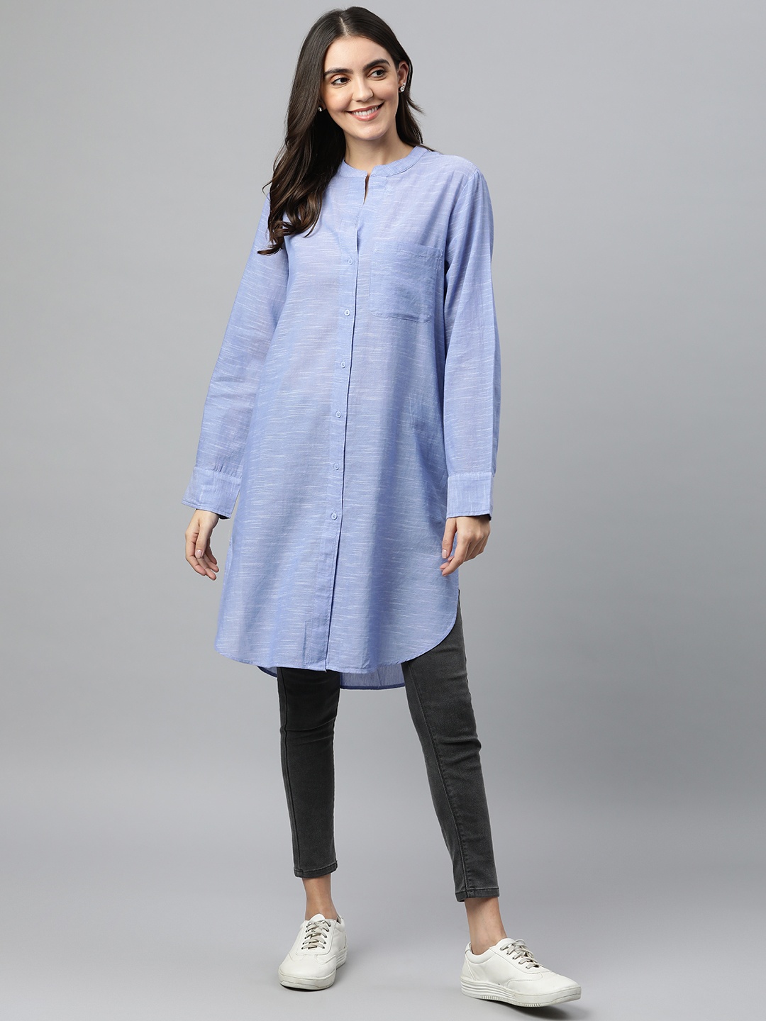 

Marks & Spencer Blue Shirt Style Longline Top