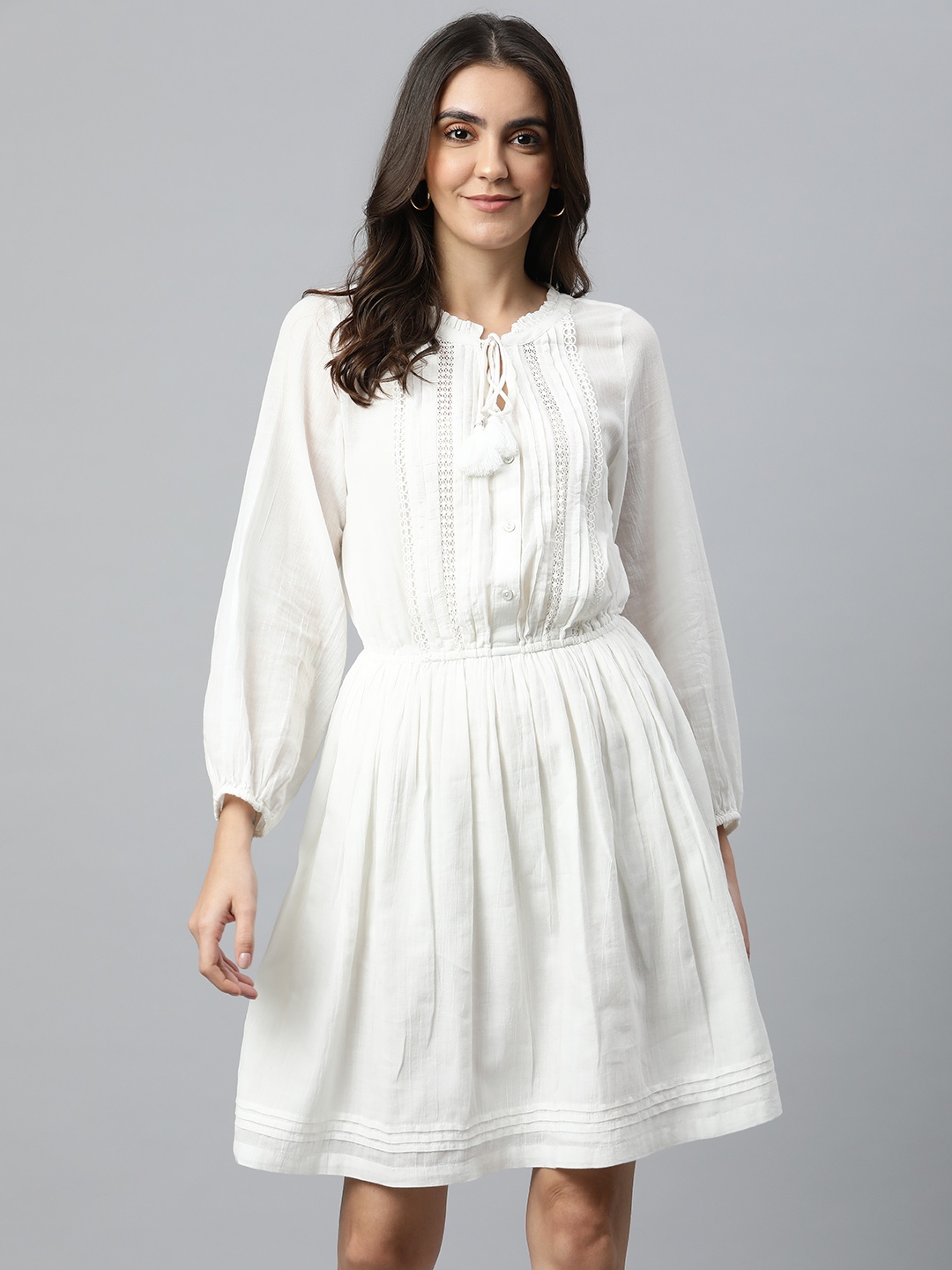 

Marks & Spencer White Tie-Up Neck Dress