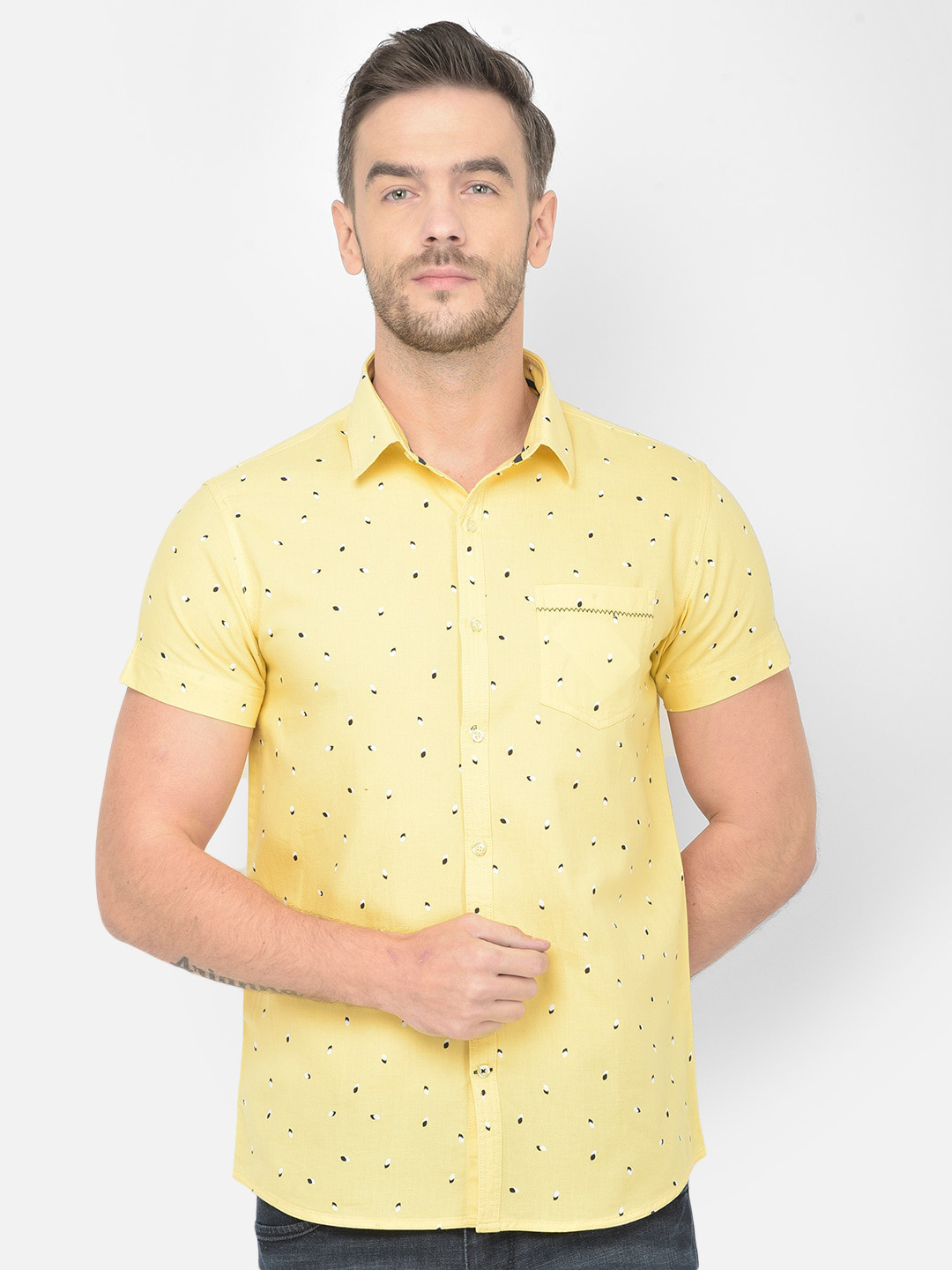

Canary London Men Yellow Smart Slim Fit Printed Cotton Casual Shirt