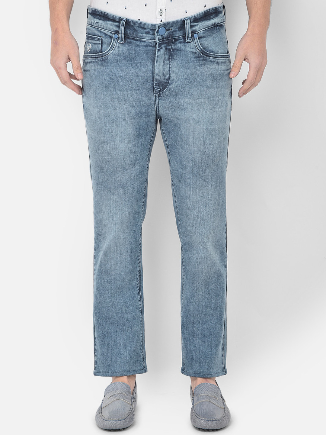 

Canary London Men Blue Smart Straight Fit Heavy Fade Embroidered Stretchable Jeans