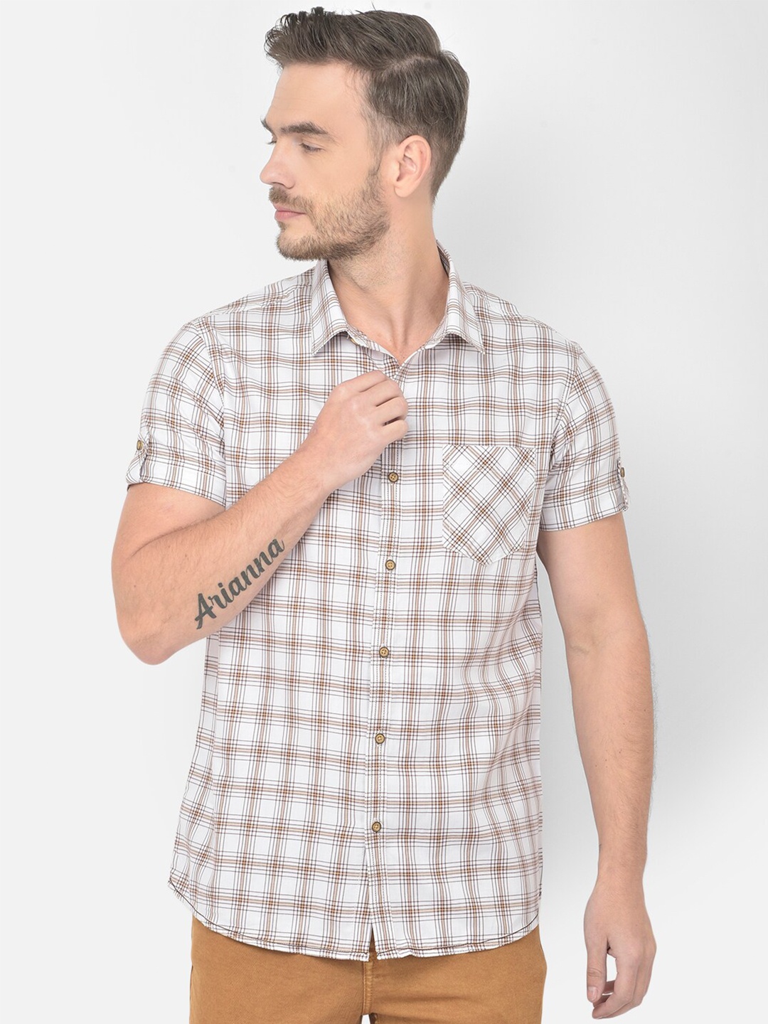 

Canary London Men Brown Smart Slim Fit Checked Casual Shirt