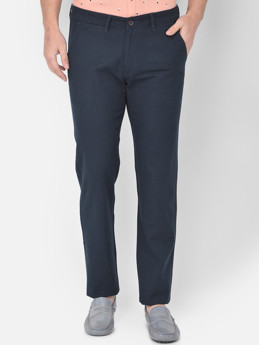 

Canary London Men Navy Blue Smart Slim Fit Wrinkle Free Trousers