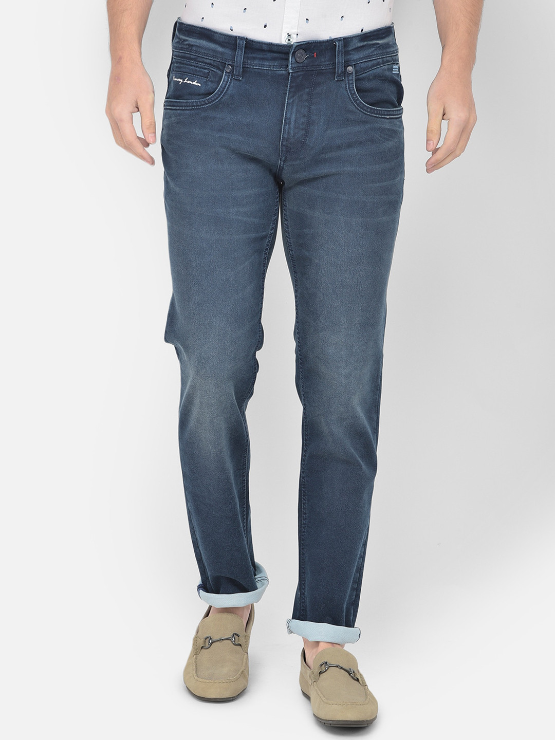 

Canary London Men Blue Smart Slim Fit Low-Rise Light Fade Embroidered Stretchable Jeans