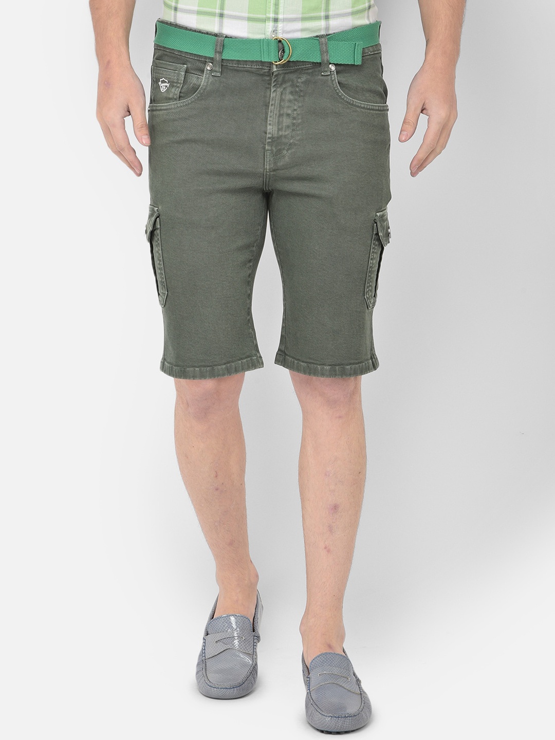 

Canary London Men Olive Green Denim Cargo Shorts