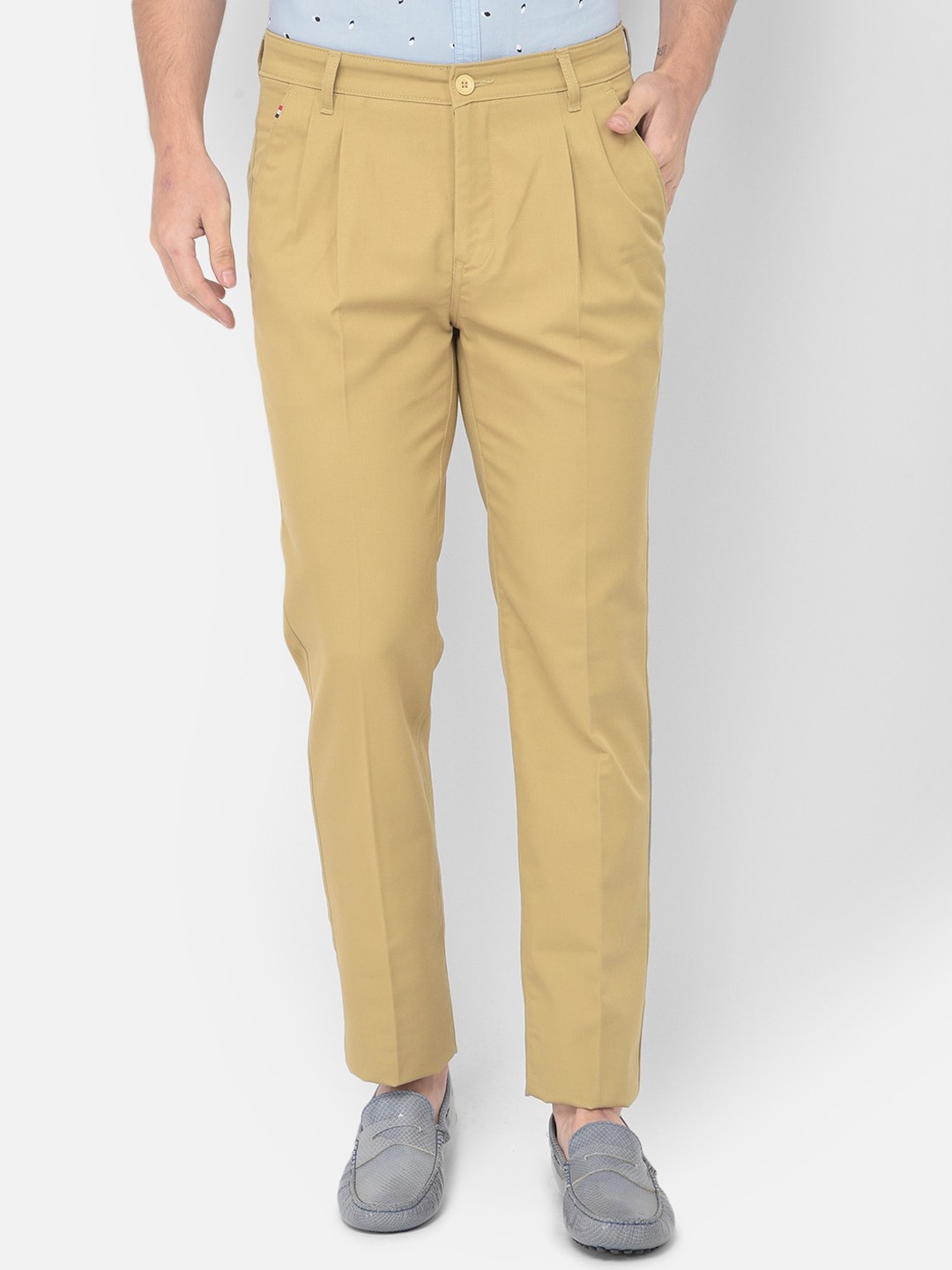 

Canary London Men Khaki Smart Slim Fit Wrinkle Free Pleated Trousers