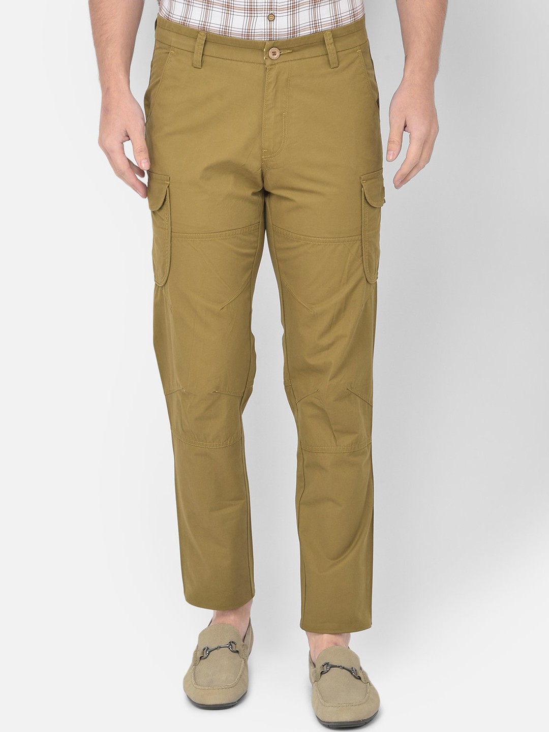 

Canary London Men Khaki Smart Slim Fit Wrinkle Free Cargos Trousers