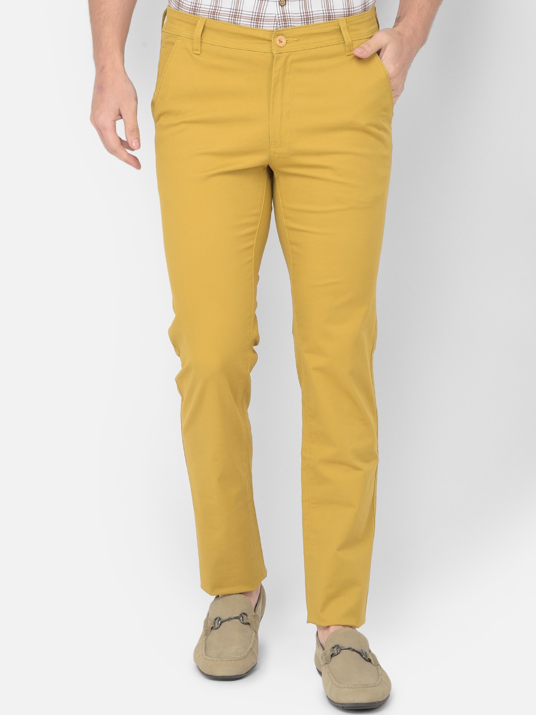 

Canary London Men Mustard Yellow Smart Slim Fit Wrinkle Free Chinos Trousers