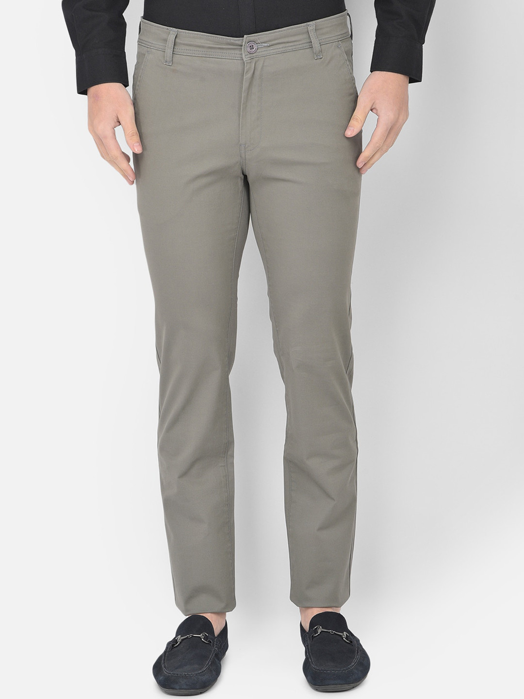 

Canary London Men Grey Smart Slim Fit Wrinkle Free Chinos Trousers