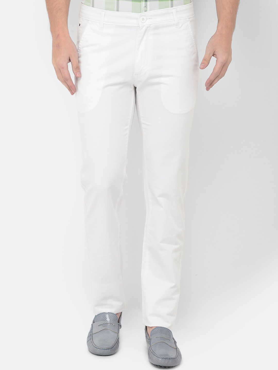 

Canary London Men White Smart Slim Fit Wrinkle Free Chinos Trousers