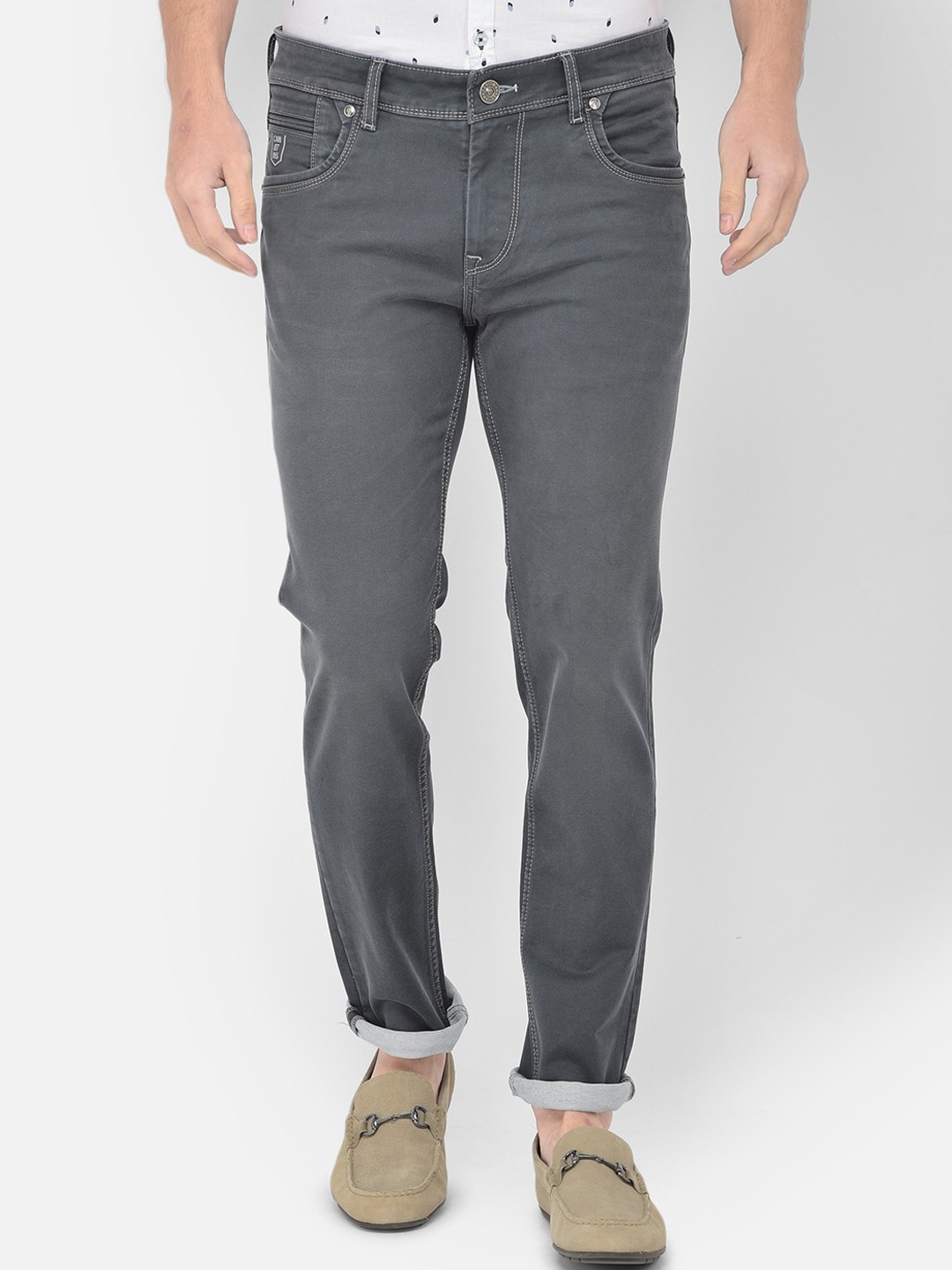 

Canary London Men Grey Smart Slim Fit Low-Rise Embroidered Stretchable Jeans